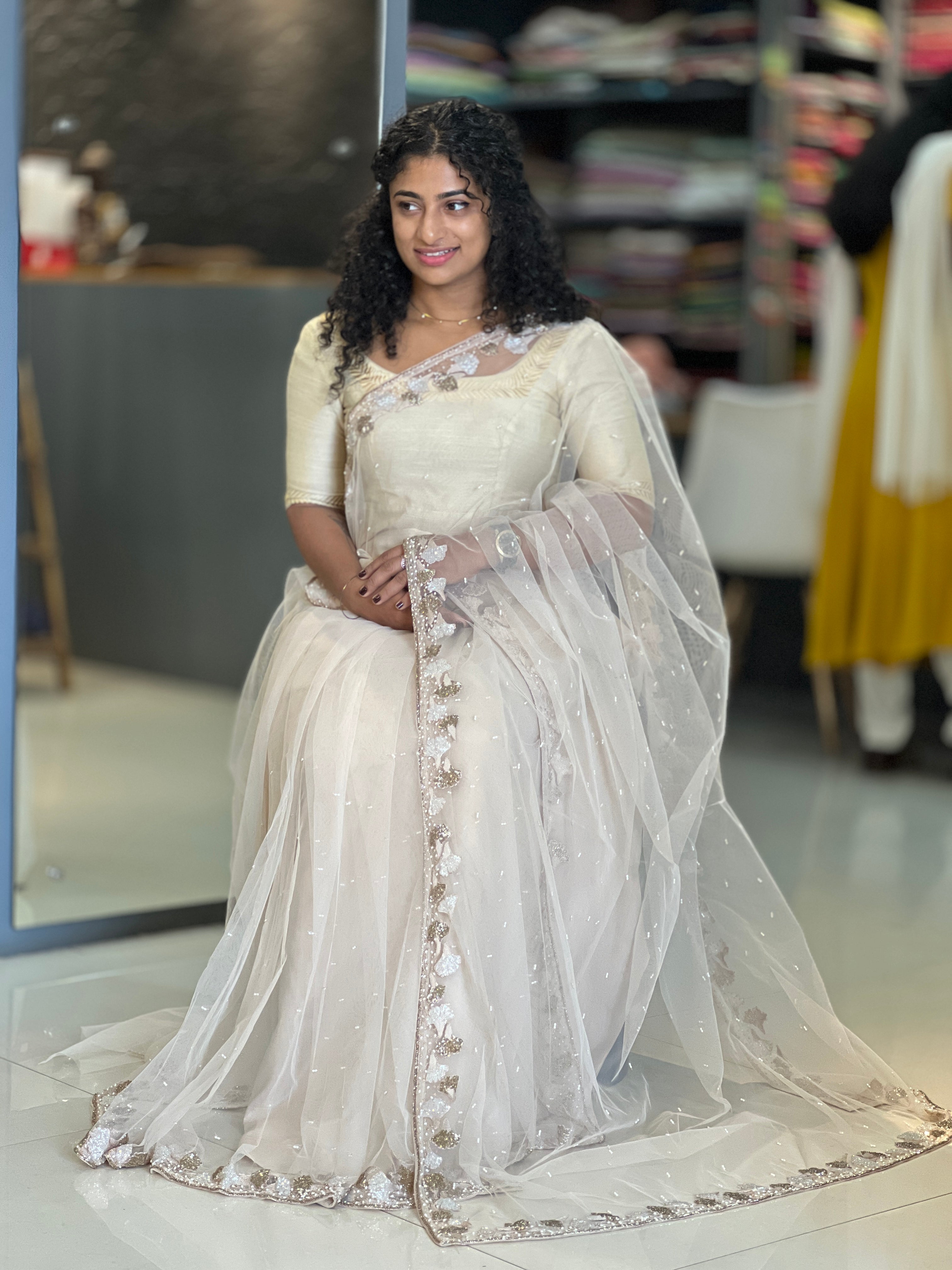 Beads Work Embroidery Net Saree | DSA105