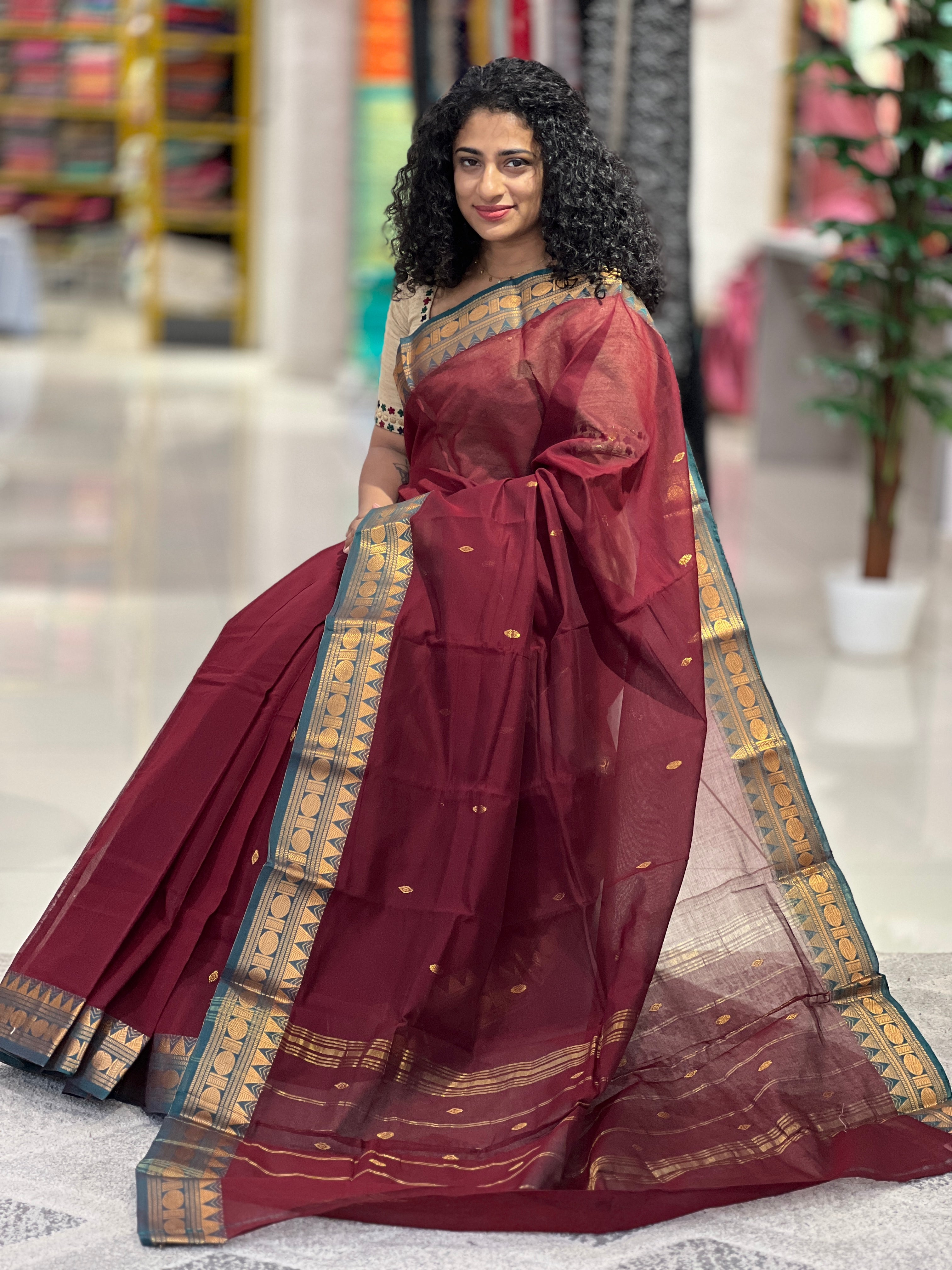 Zari Bordered Kanchi Cotton Saree | VR161