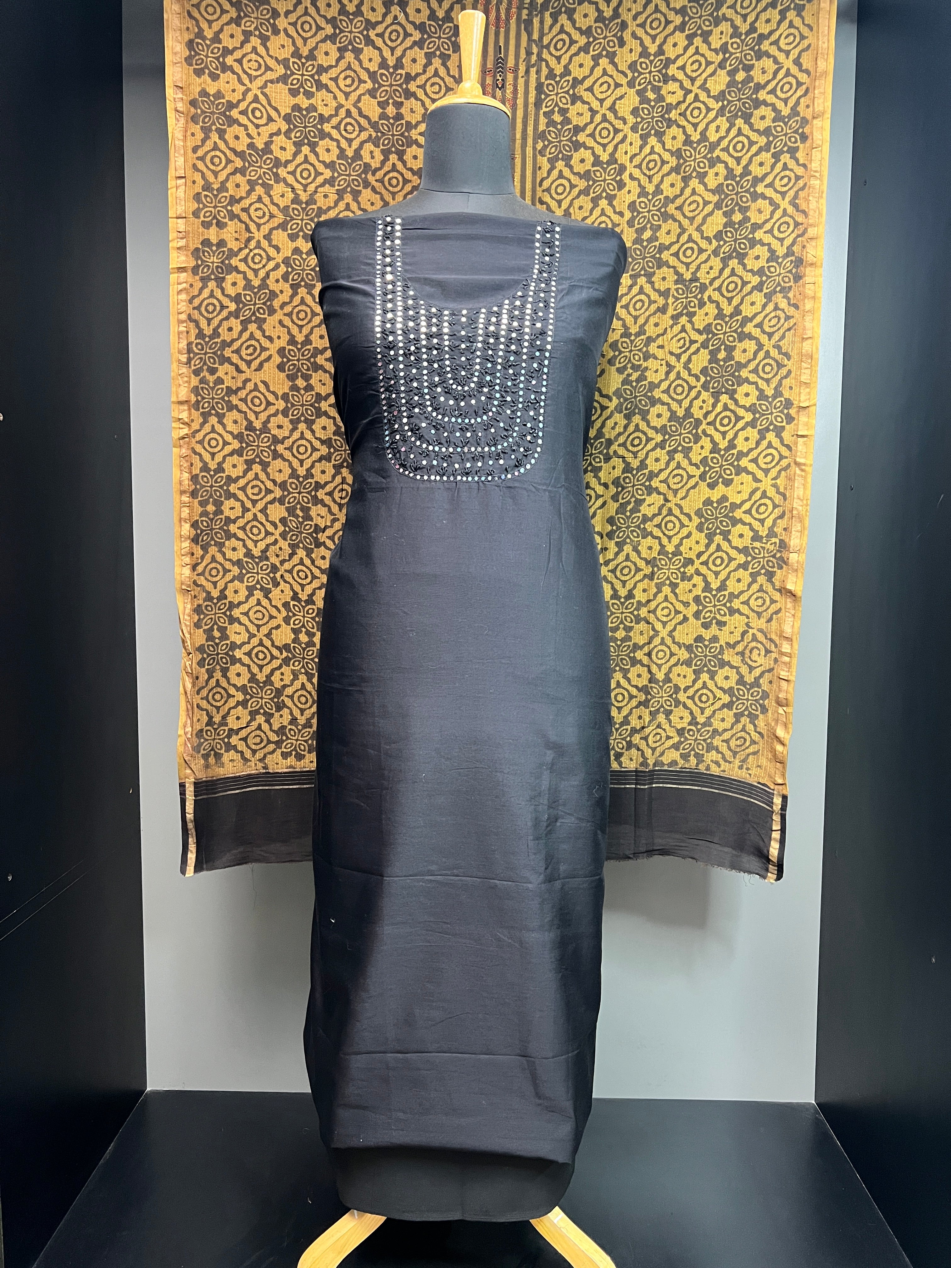 Mirror and French Knot Detailed Pure Chanderi Silk Salwar Set | JSC425