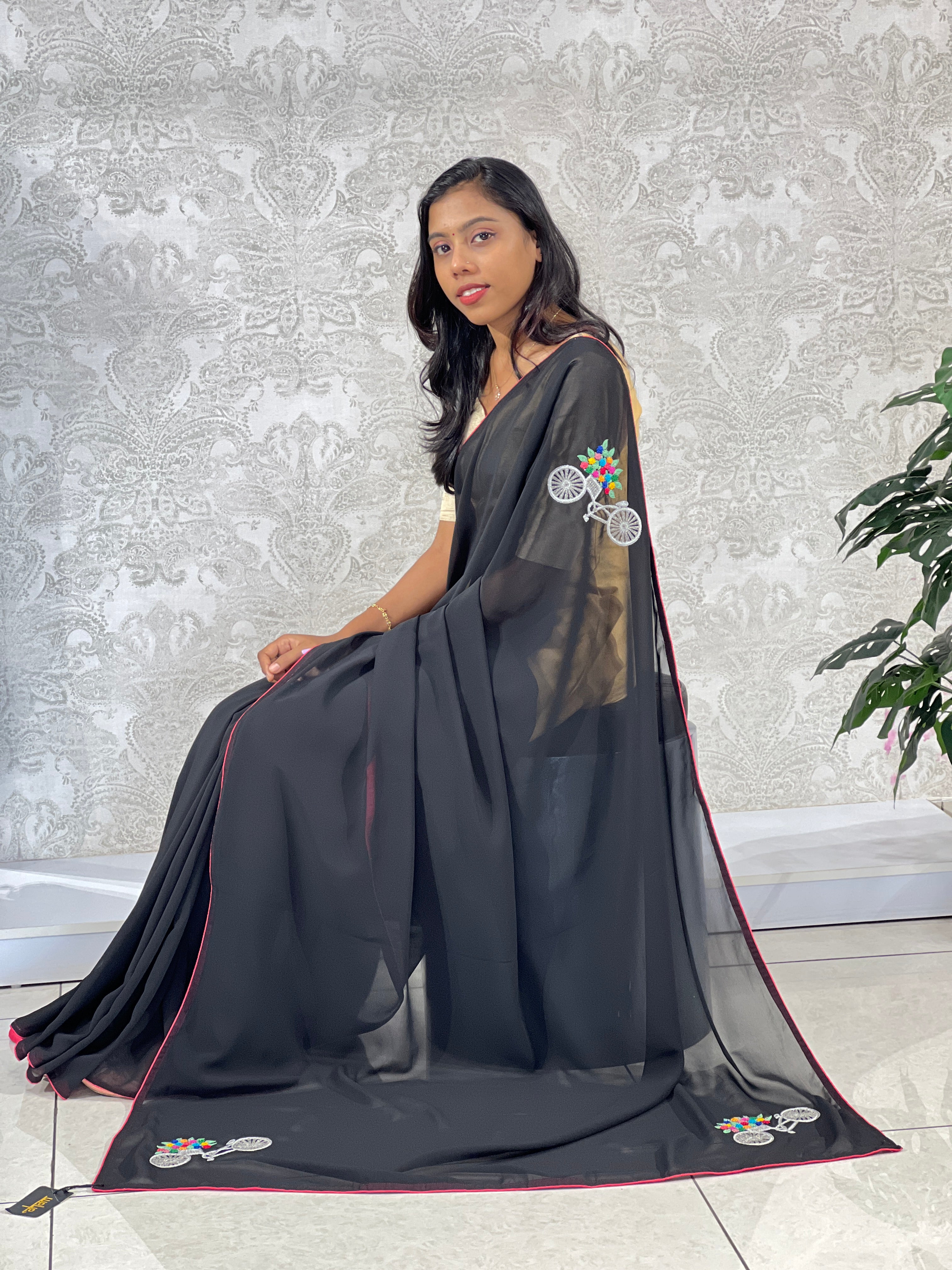 Placement Embroidered Georgette Saree | AS534