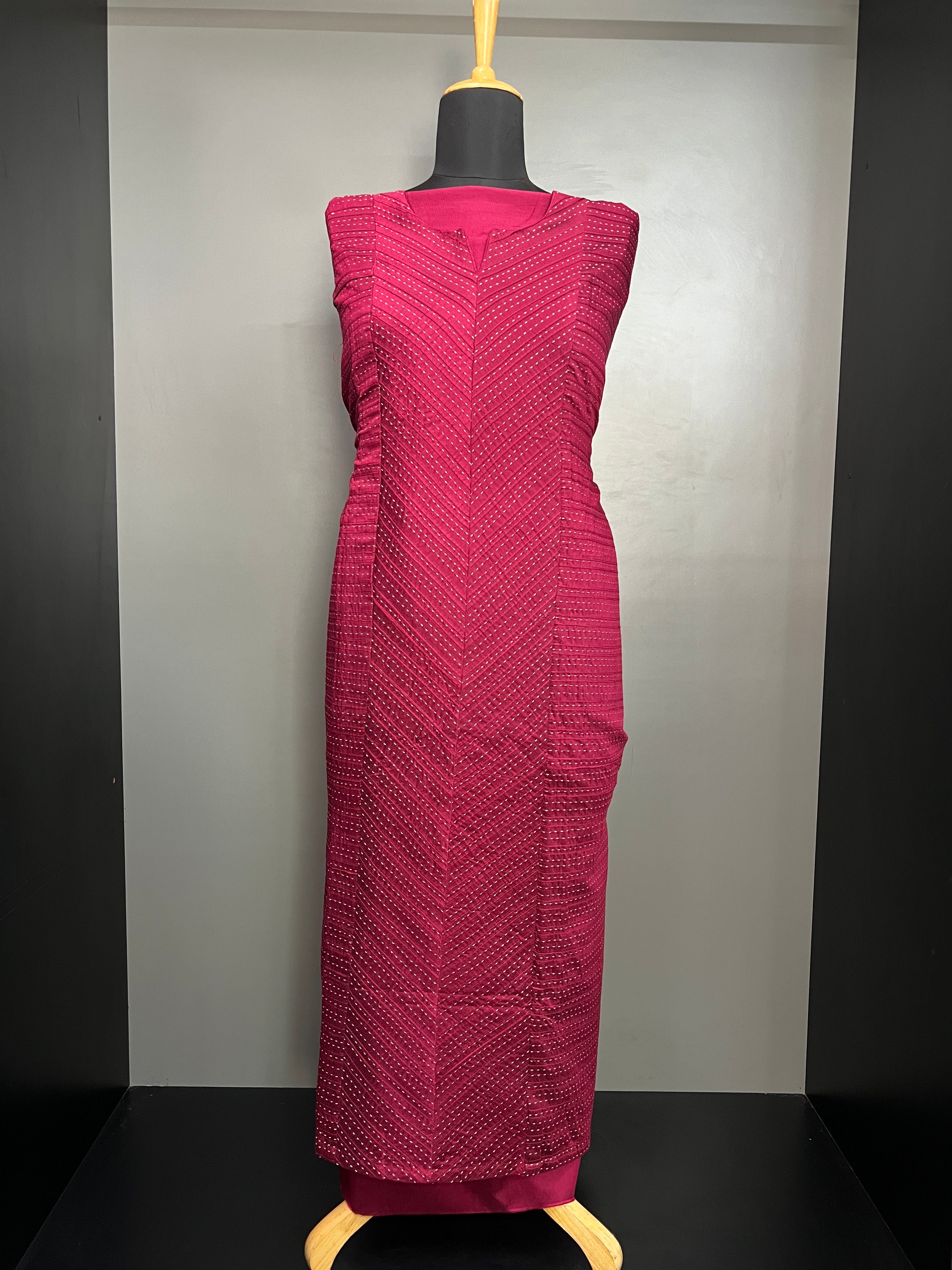 Kantha Weaved Semi Stitched Chanderi Salwar Set | HE229