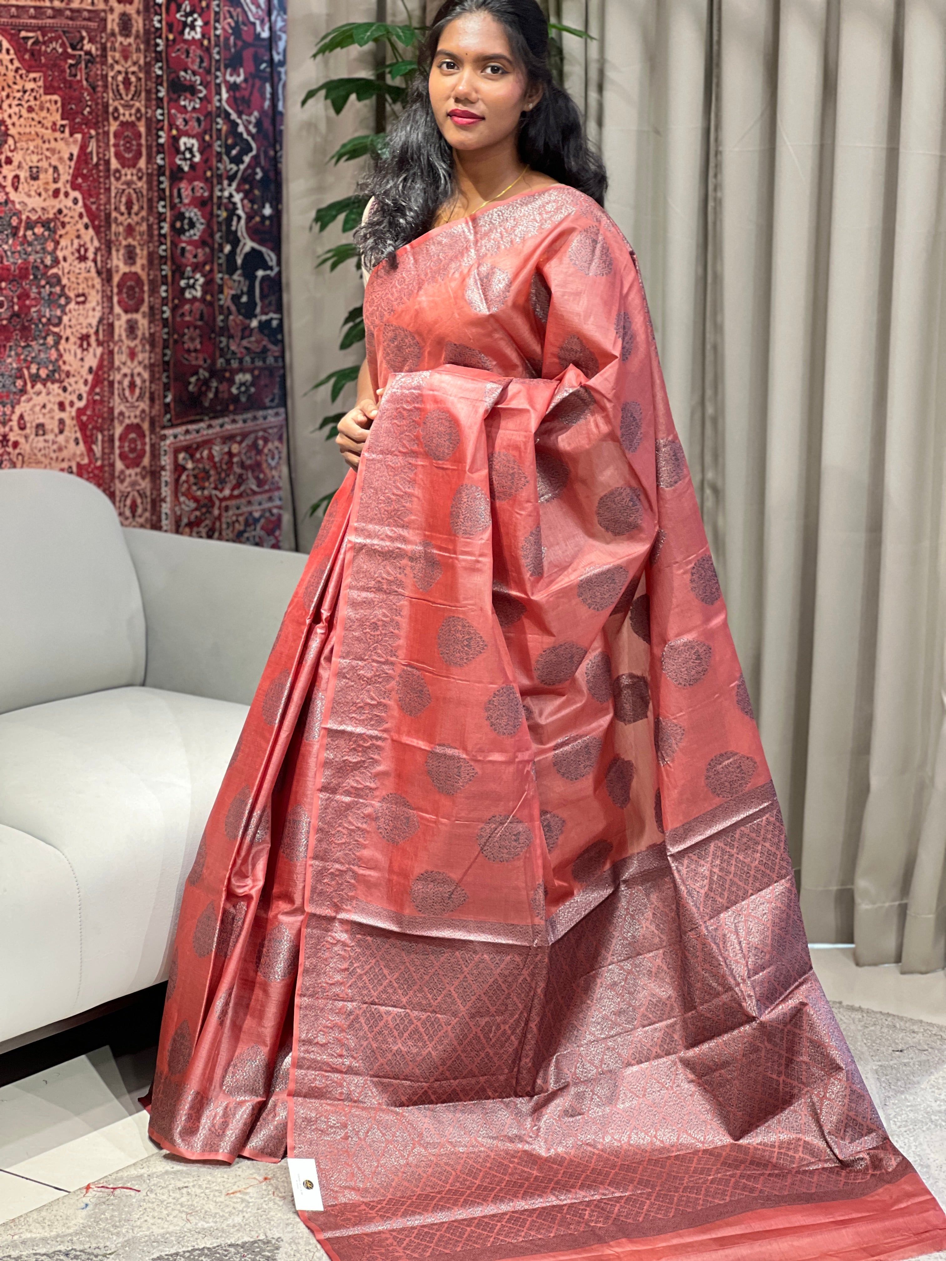 Scattered Buta Detailed Tussar Banarasi Saree | YNG623