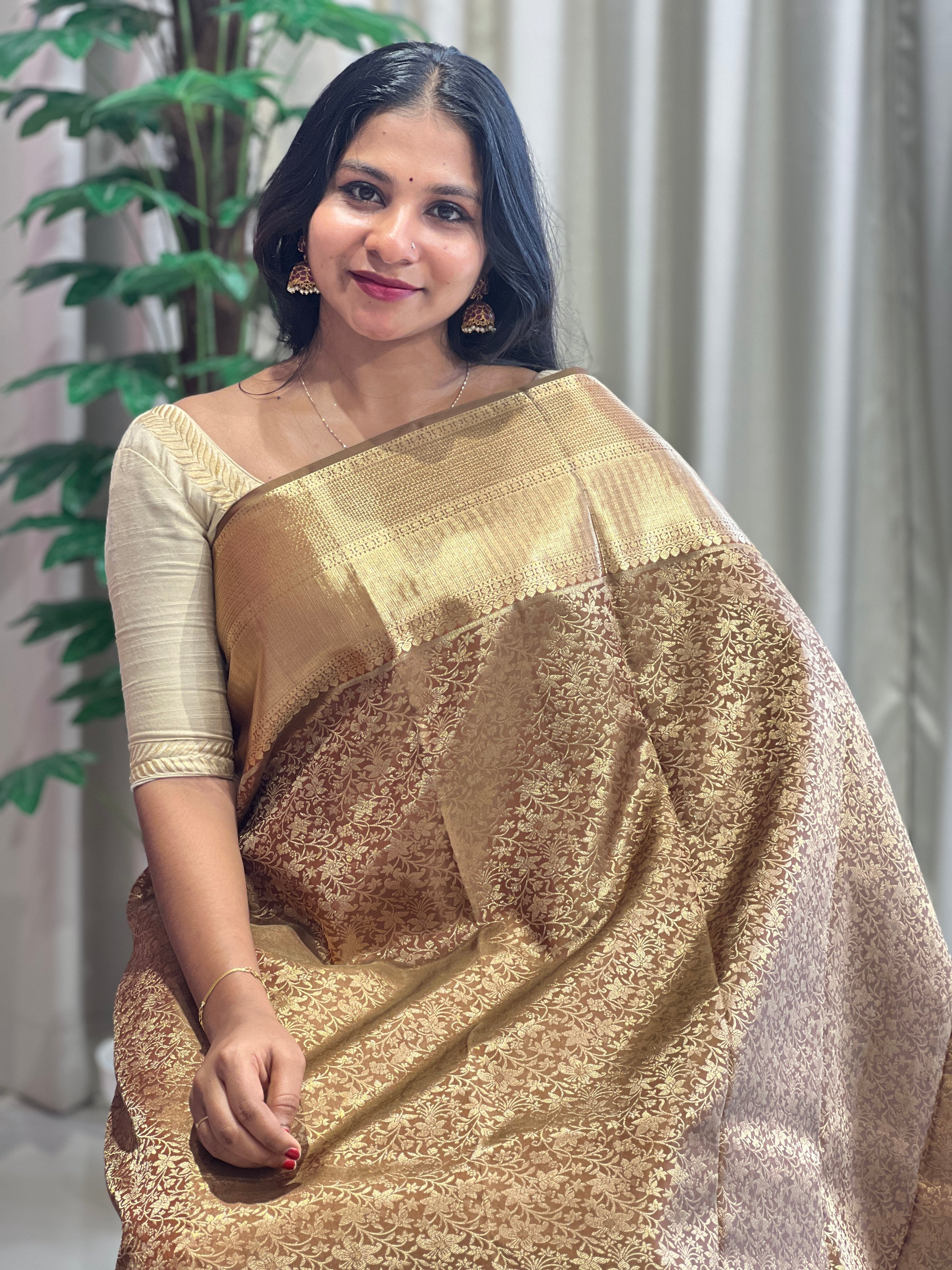 Floral Jaal Pattern Kanchipuram Saree | OM257