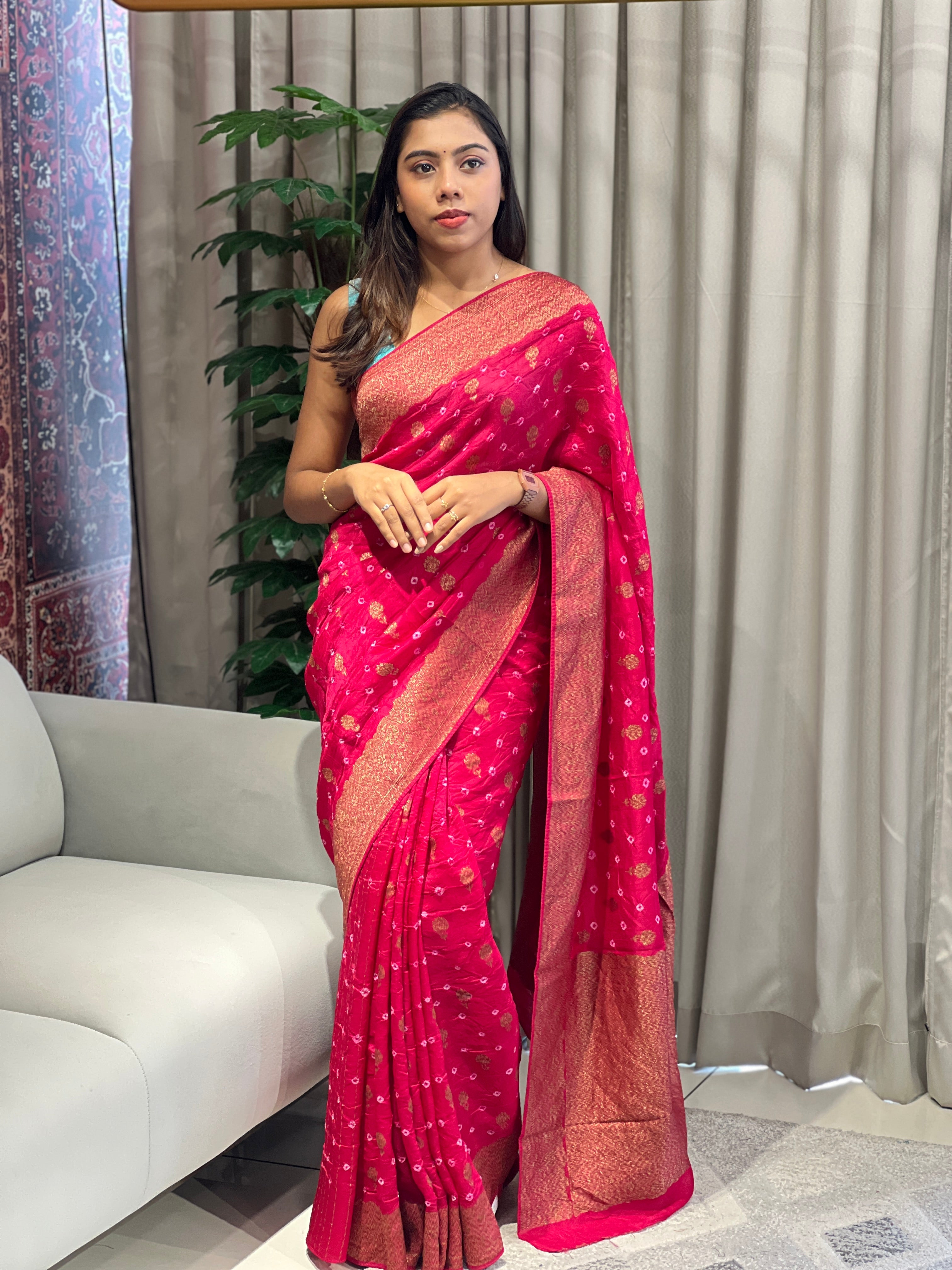Bandhani Tie & Dye patterned Banarasi Silk Saree | YNG661