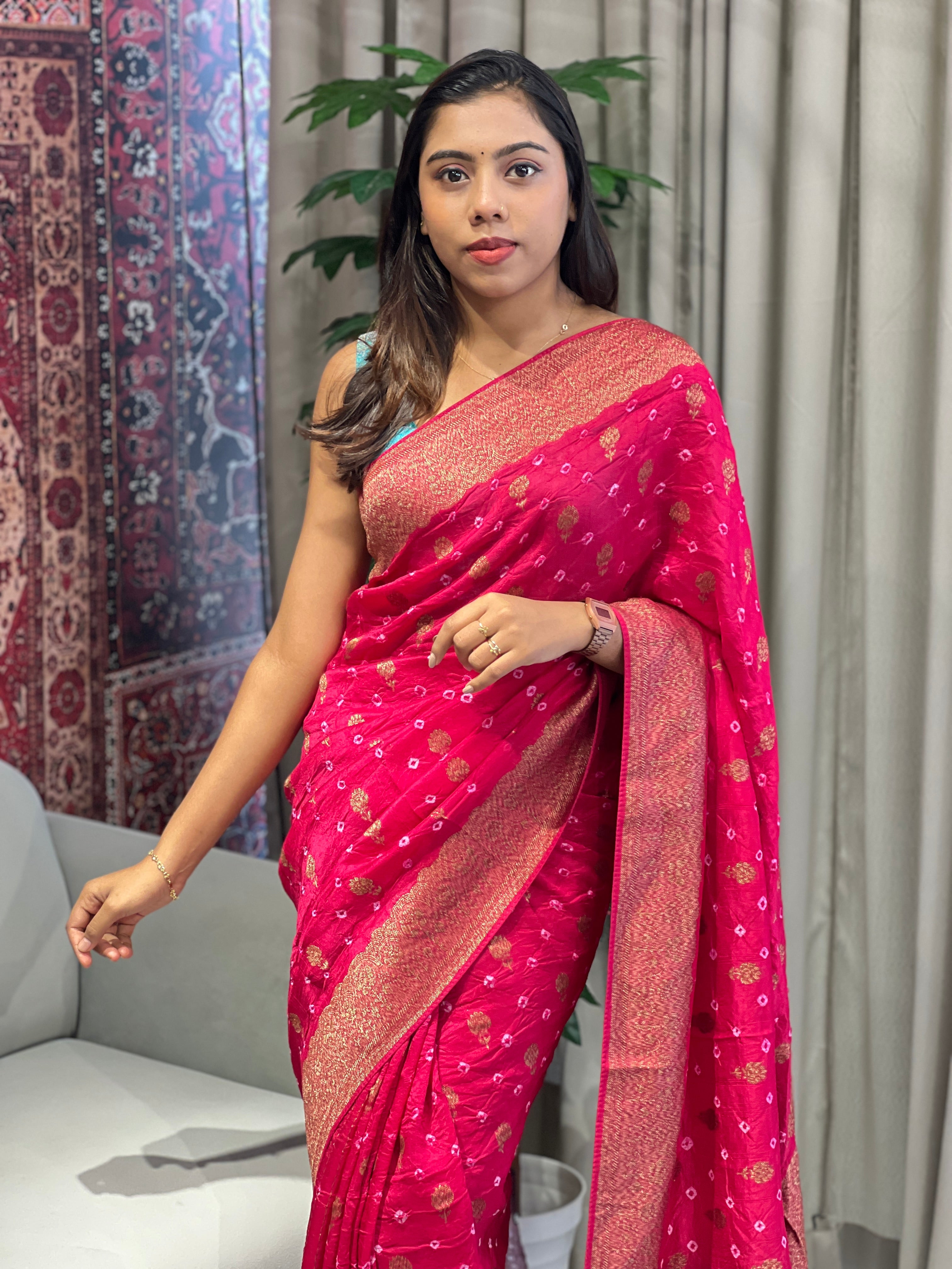 Bandhani Tie & Dye patterned Banarasi Silk Saree | YNG661
