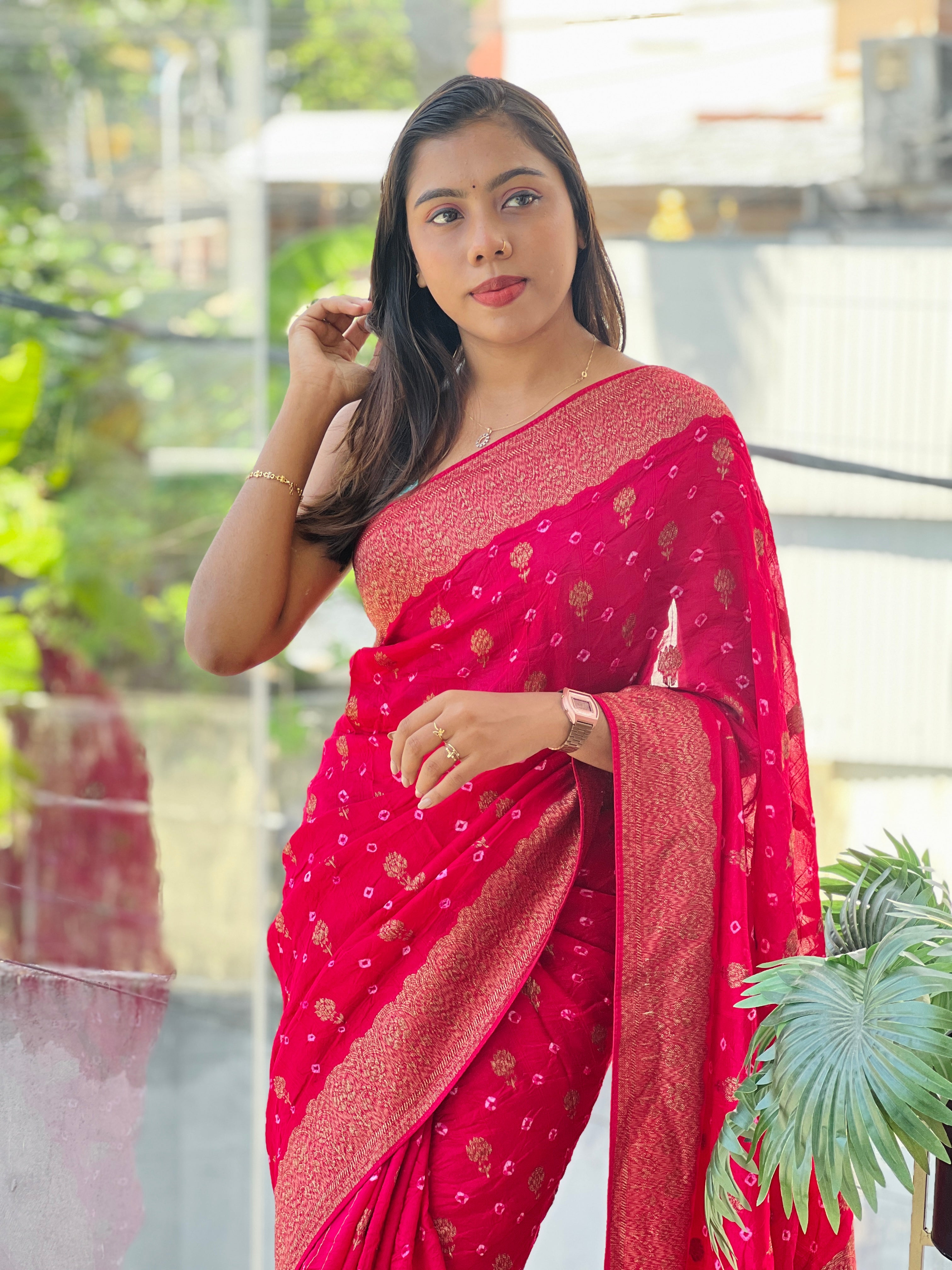 Bandhani Tie & Dye patterned Banarasi Silk Saree | YNG661