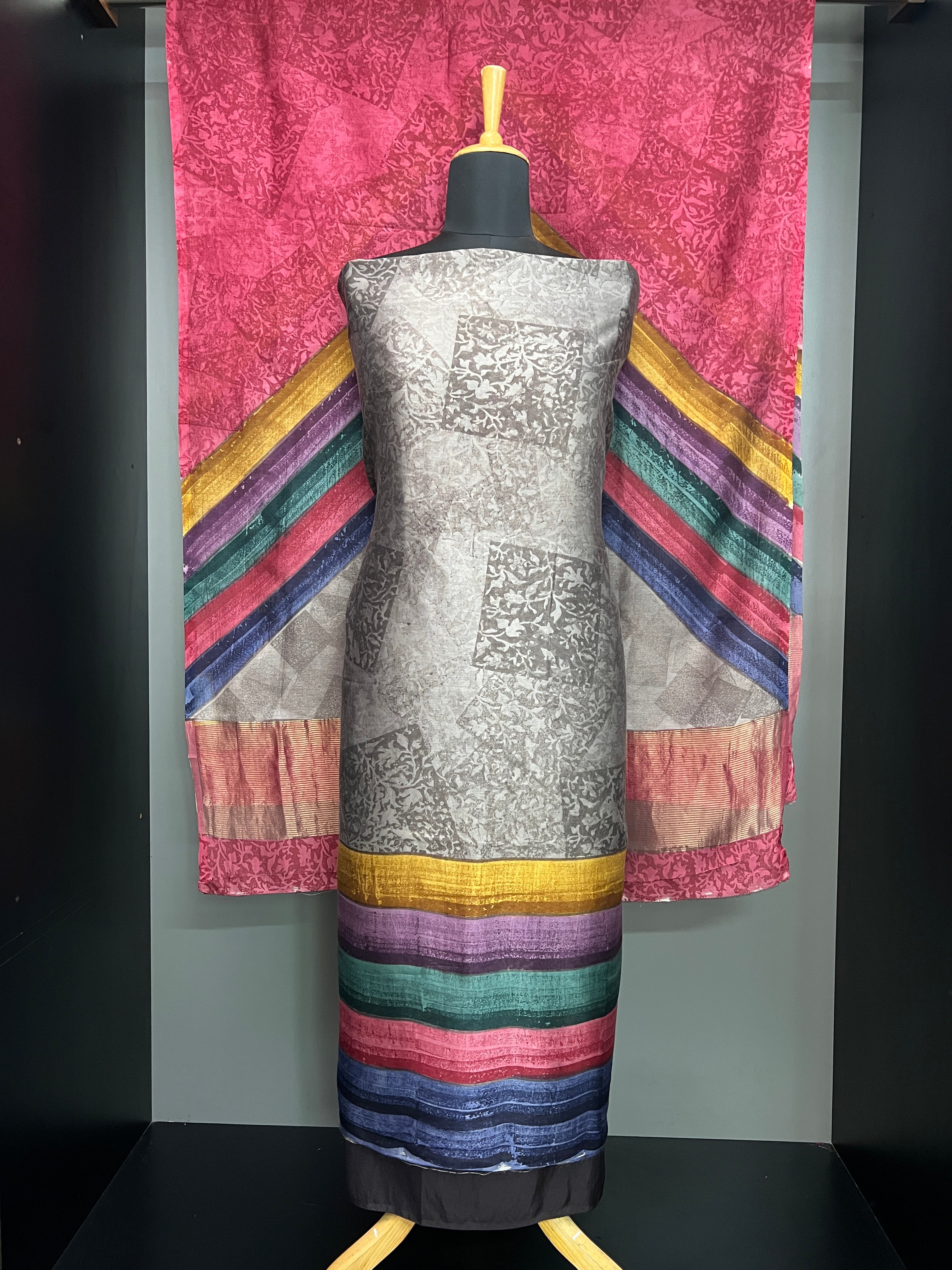 MultiColour Printed Chanderi Salwar Set | HE171