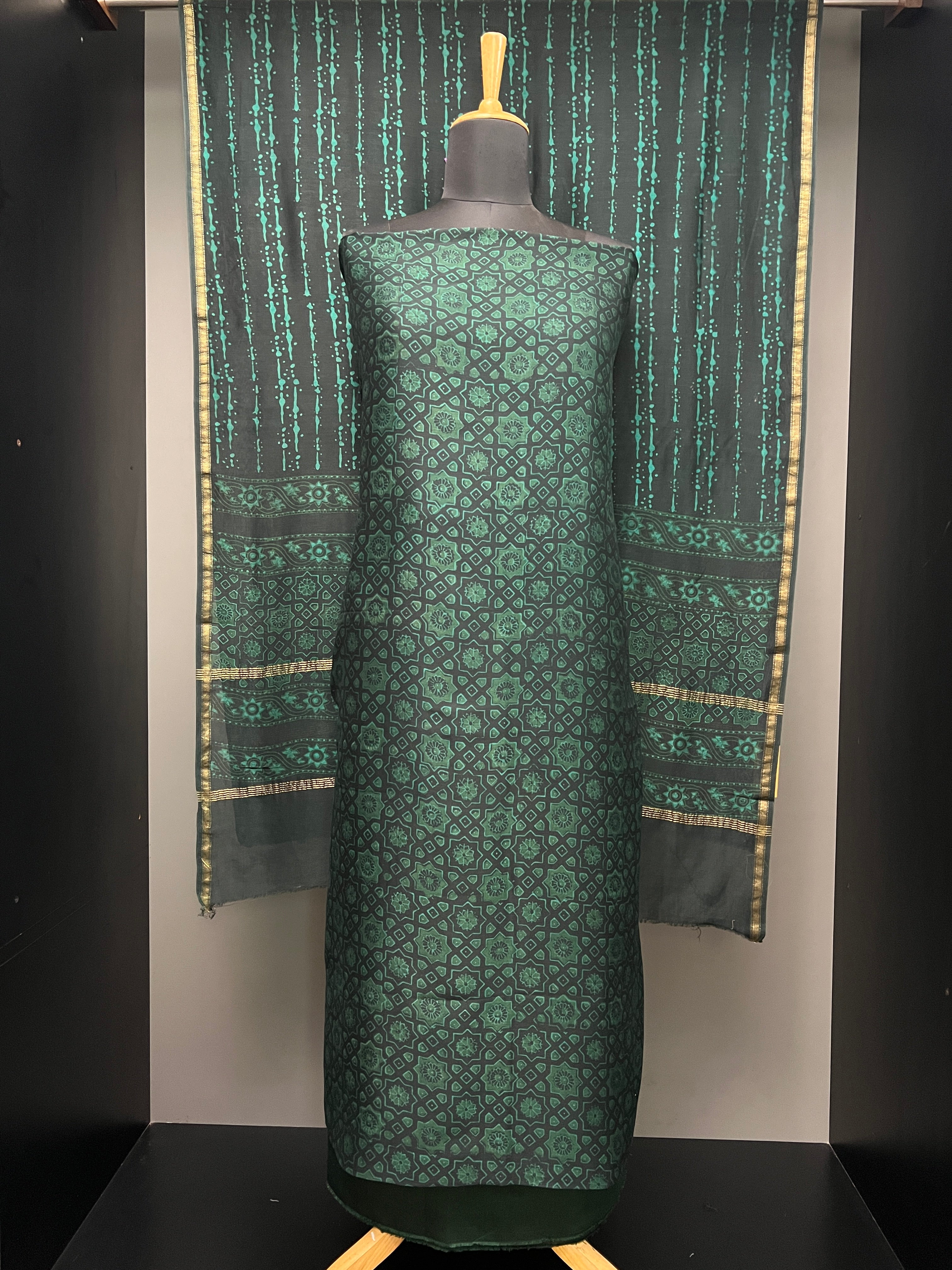 Ajrakh Inspired Printed Chanderi Salwar Set | HE187