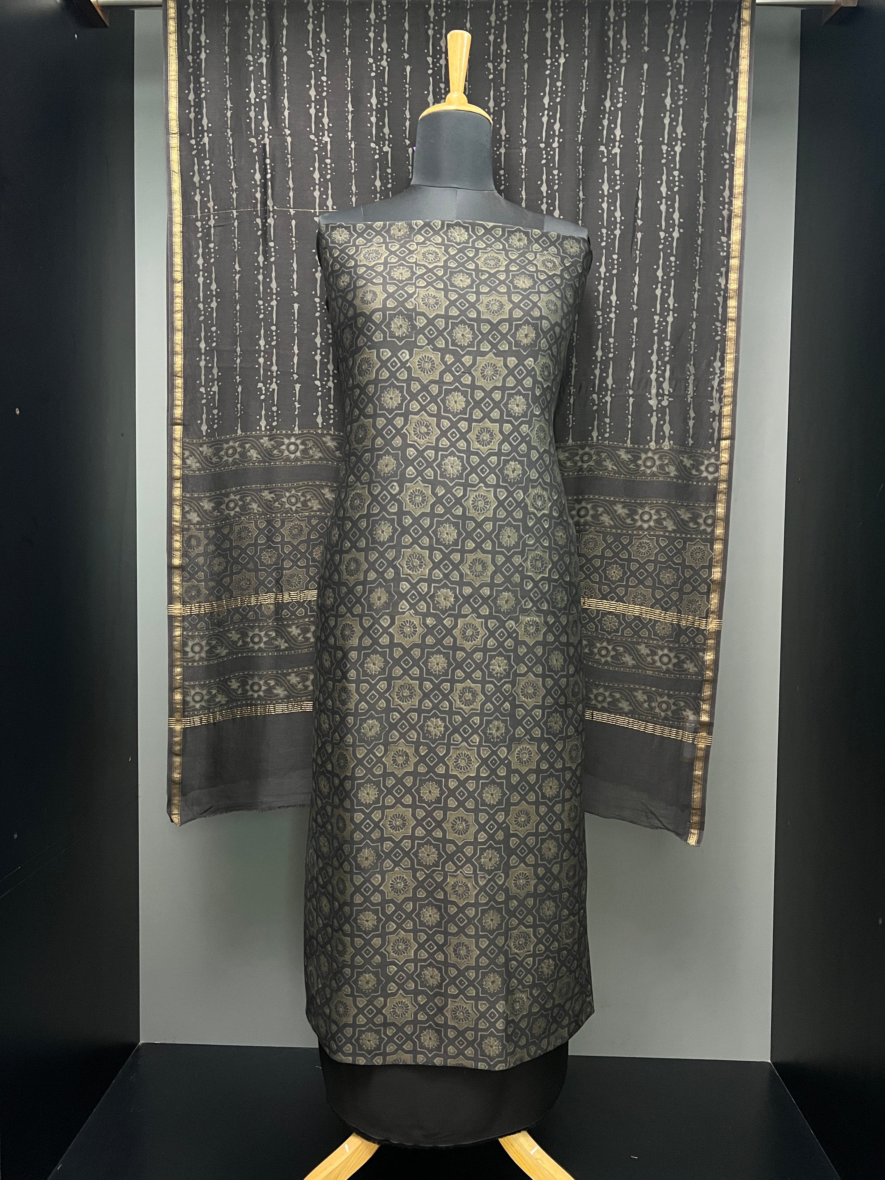 Ajrakh Inspired Printed Chanderi Salwar Set | HE188