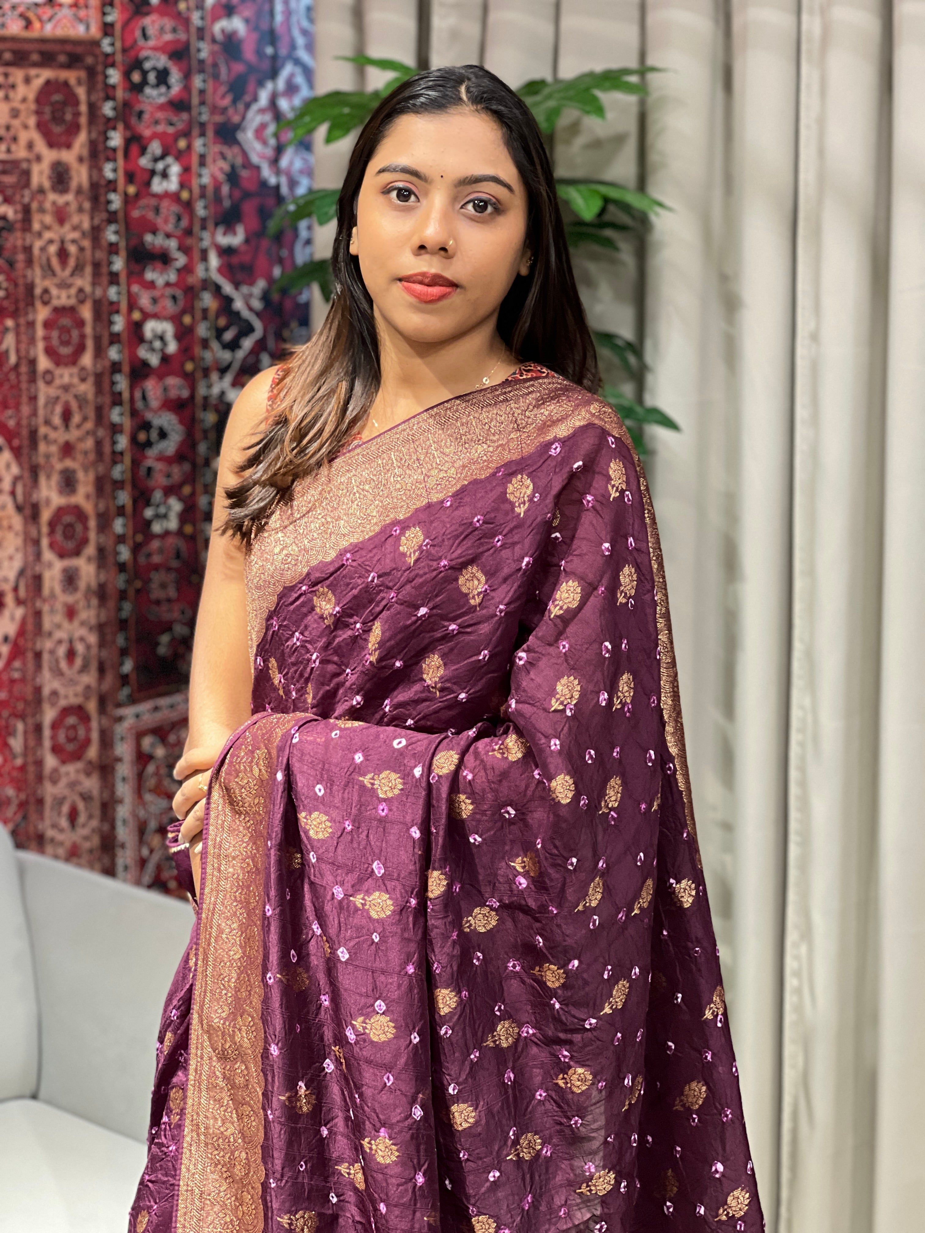 Bandhani Tie & Dye patterned Banarasi Silk Saree | YNG662