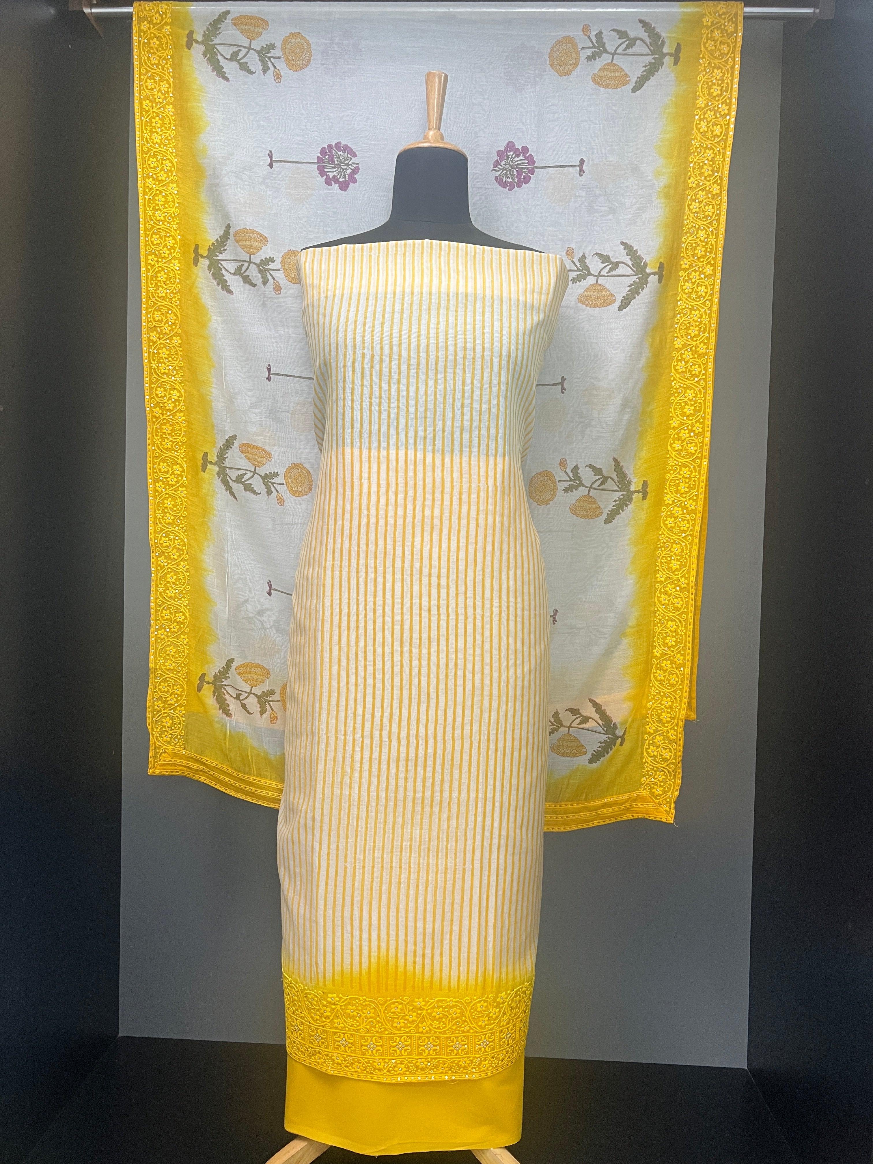 Stripes Patterned Pure Chanderi Silk Salwar Set | HE196