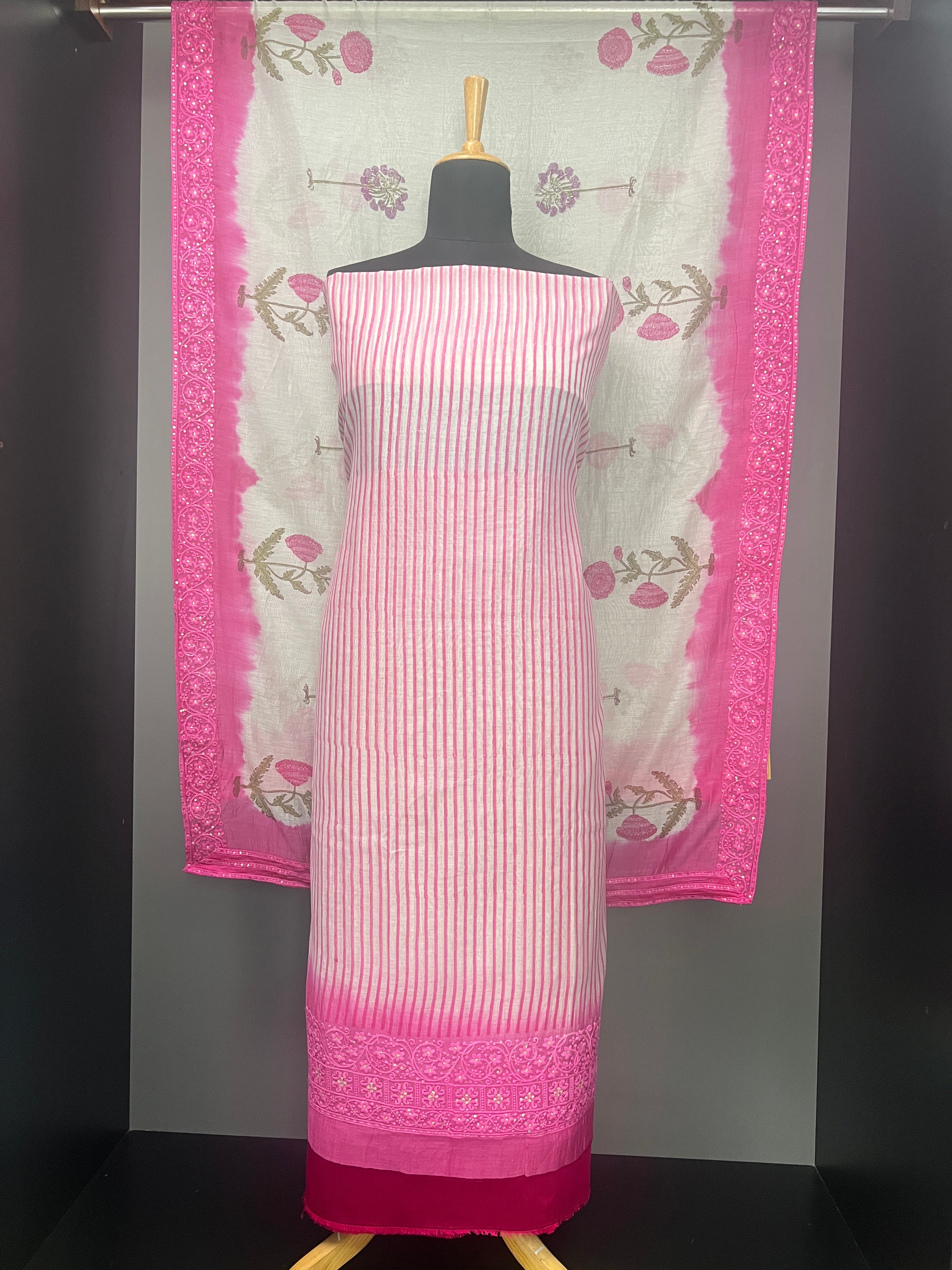 Stripes Patterned Pure Chanderi Silk Salwar Set | HE197