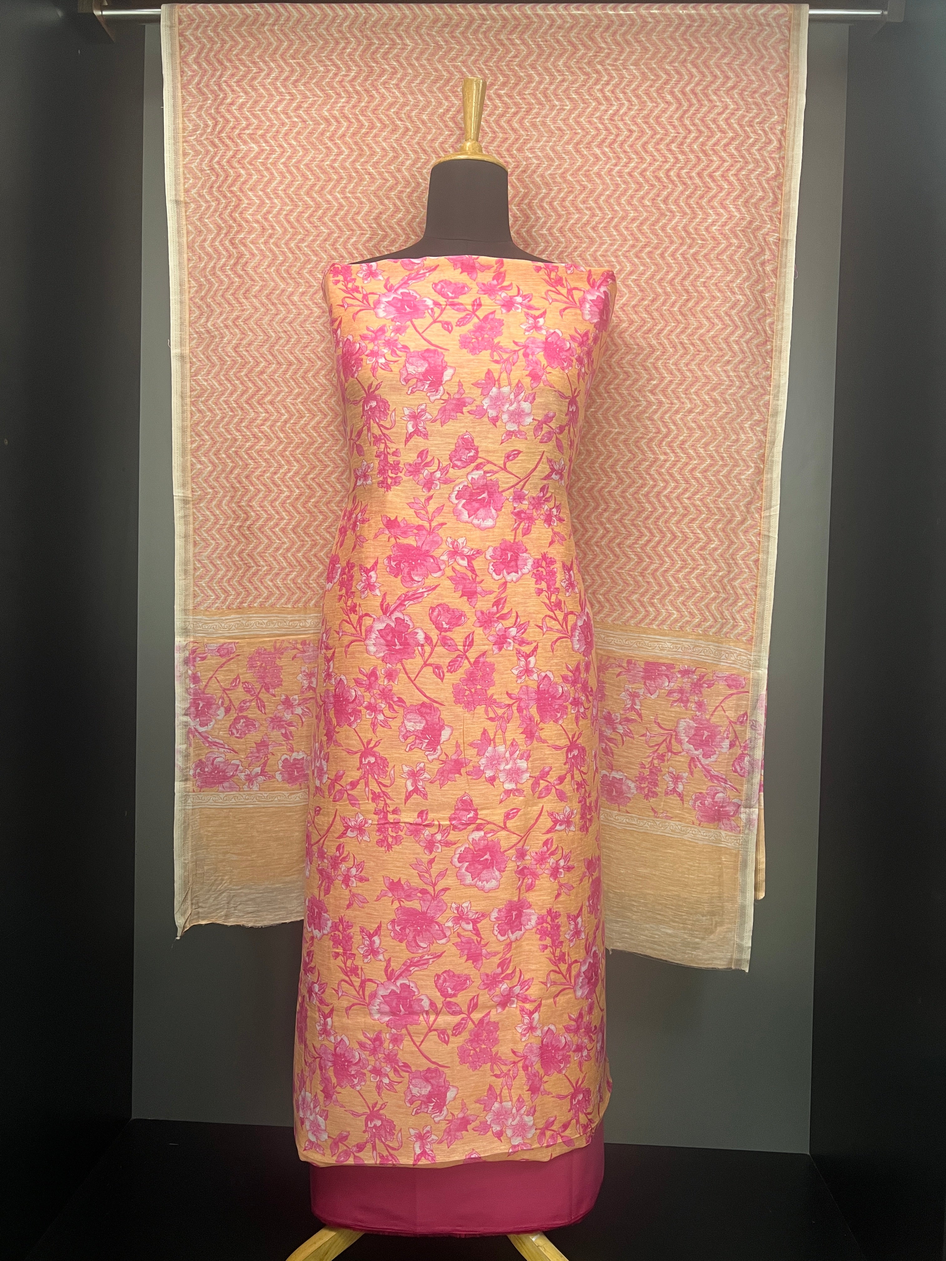 Floral Printed Pure Chanderi Salwar Set | HE200