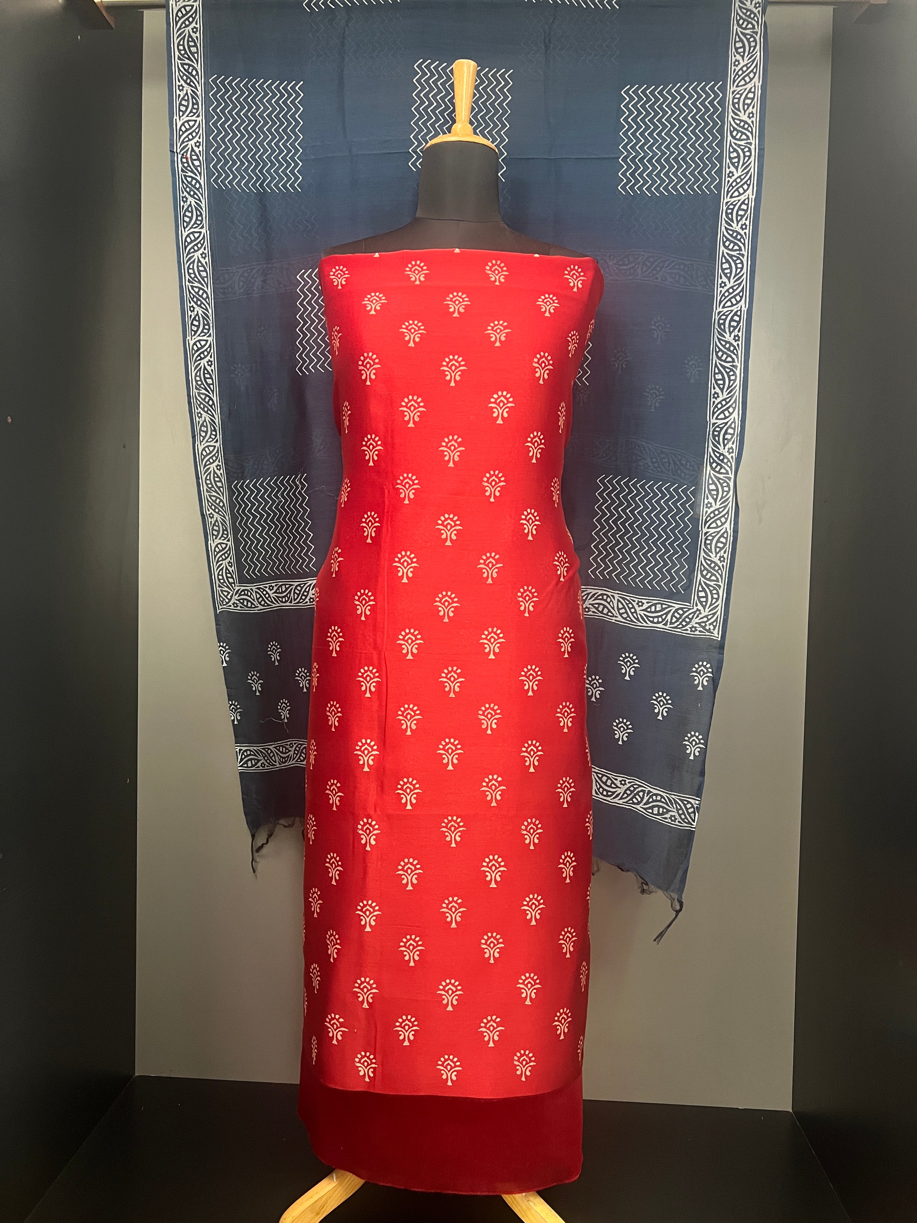 Block Print Detailed Chanderi Salwar Set | HE180