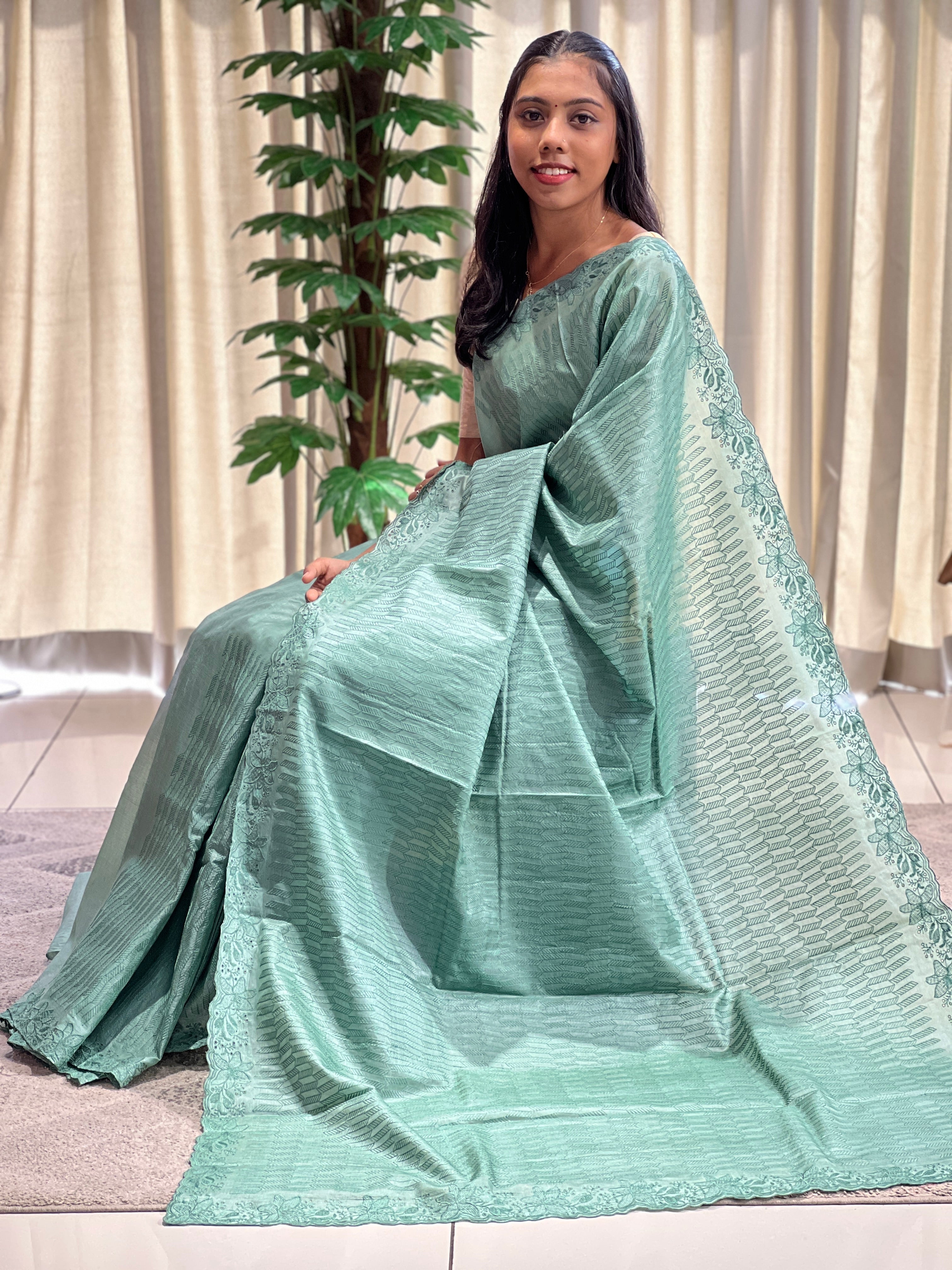 Machine Embroidery Detailed Tussar Saree | YNG565