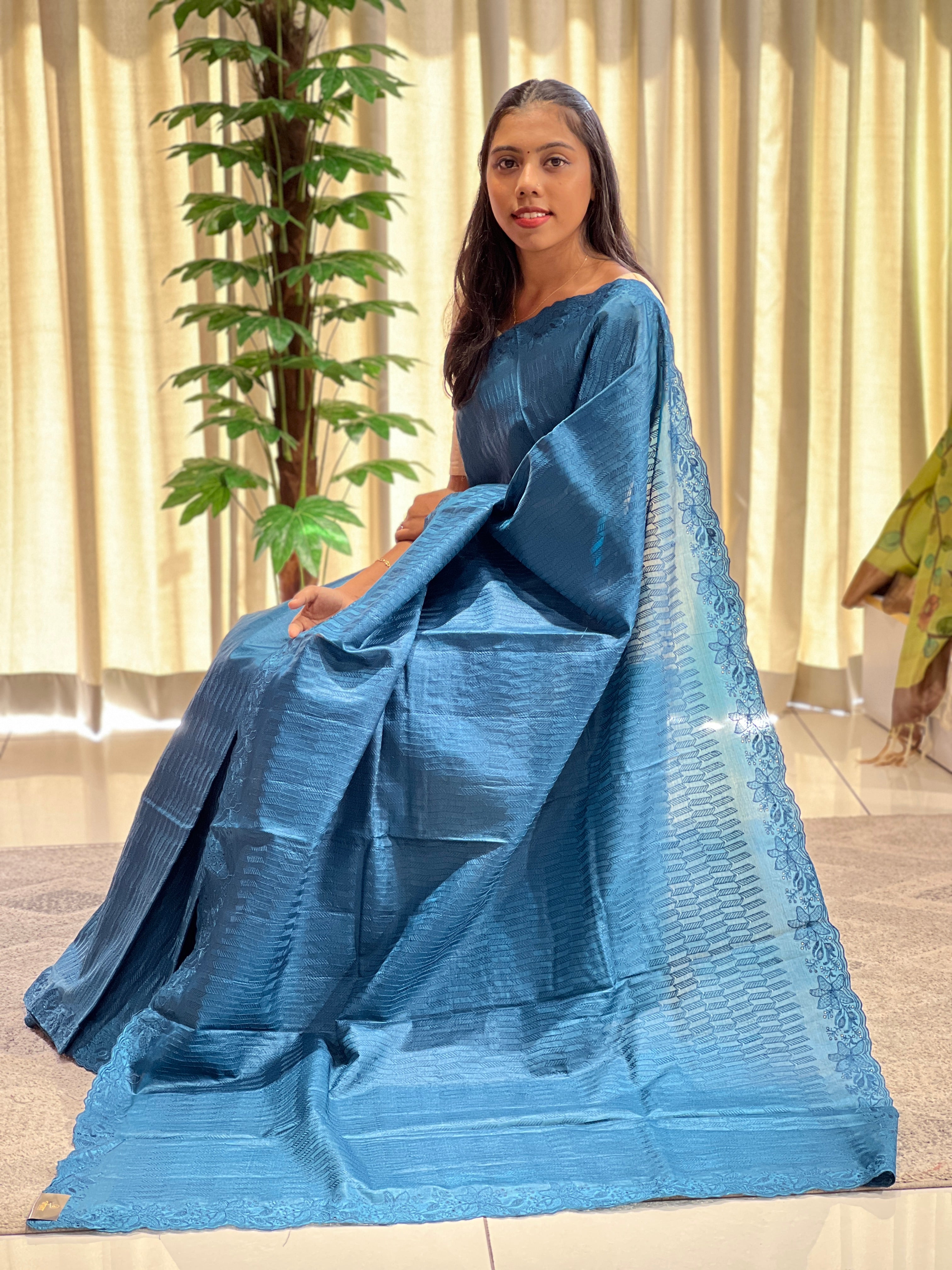 Machine Embroidery Detailed Tussar Saree | YNG566