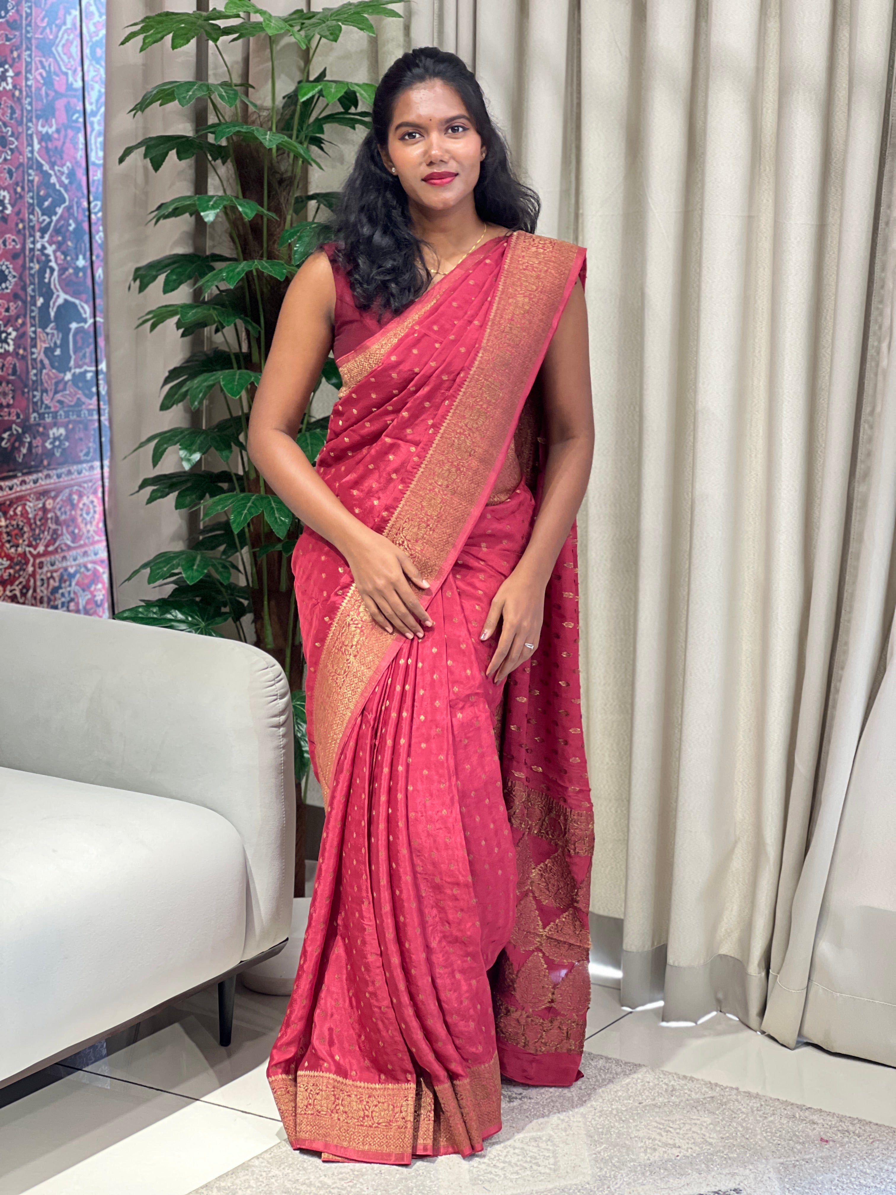 Thread and Copper Zari Woven Georgette Banarasi Saree | YNG713