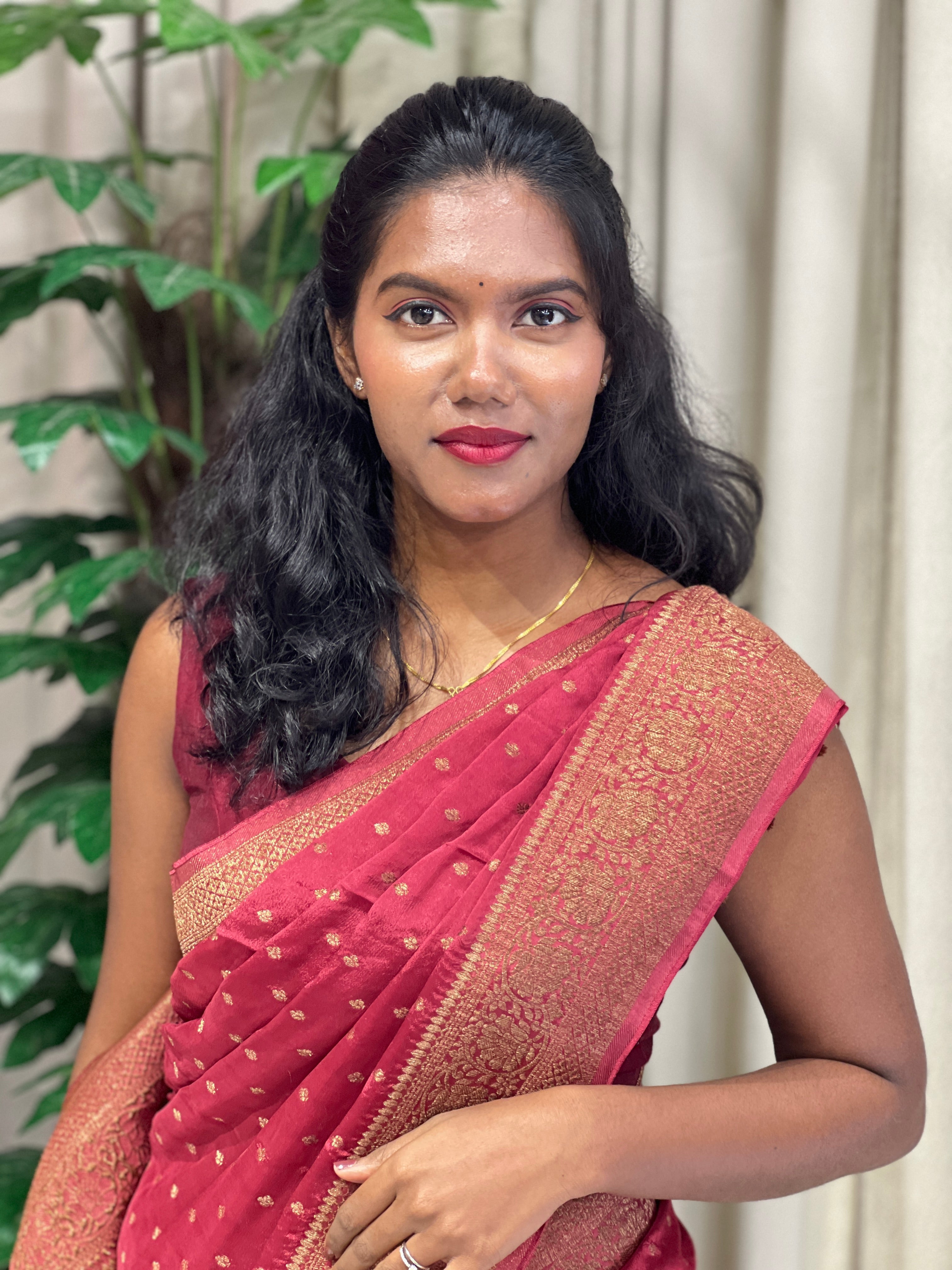 Thread and Copper Zari Woven Georgette Banarasi Saree | YNG713