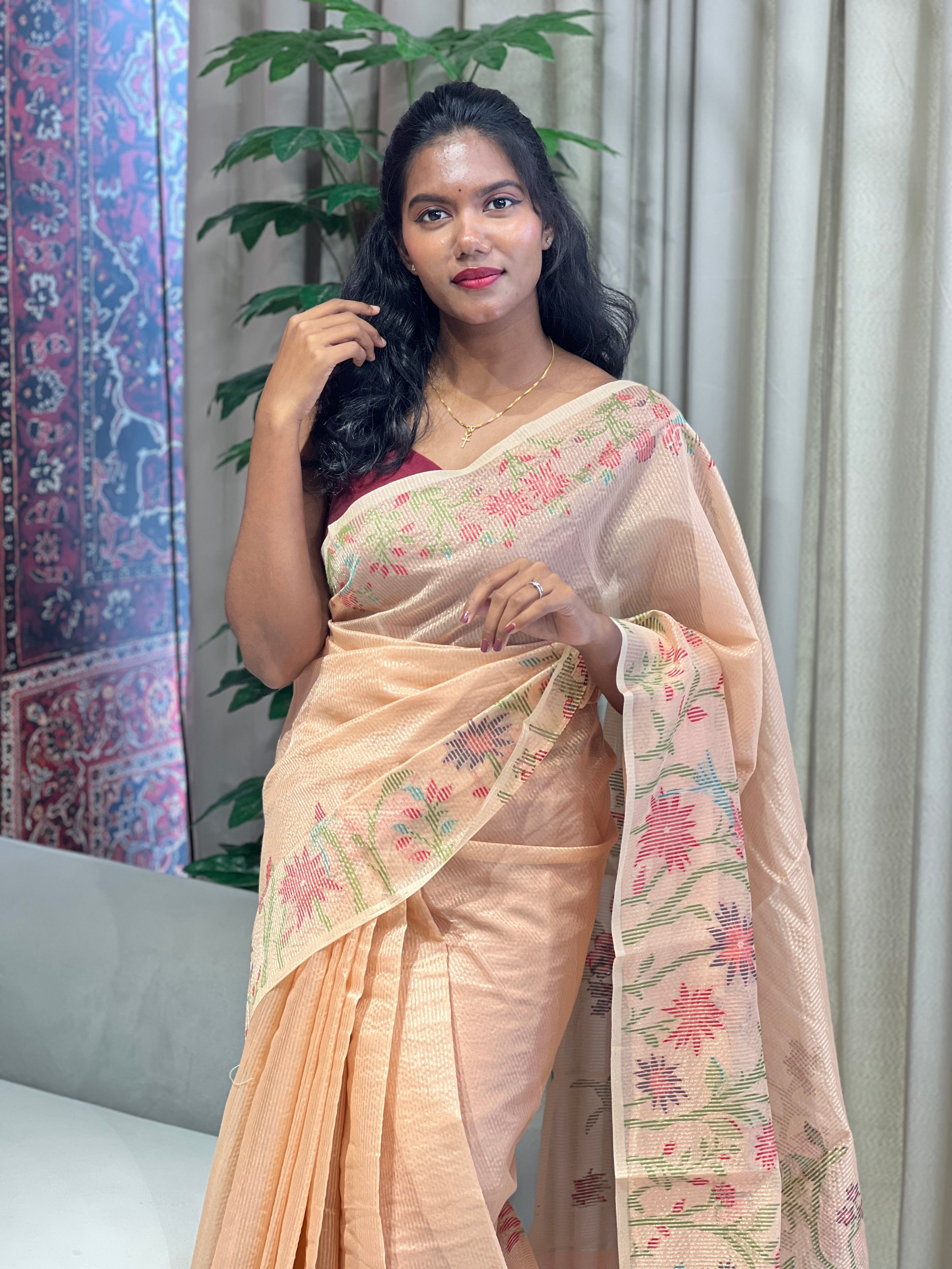 Jamdani Woven Semi Organza Saree | YNG701