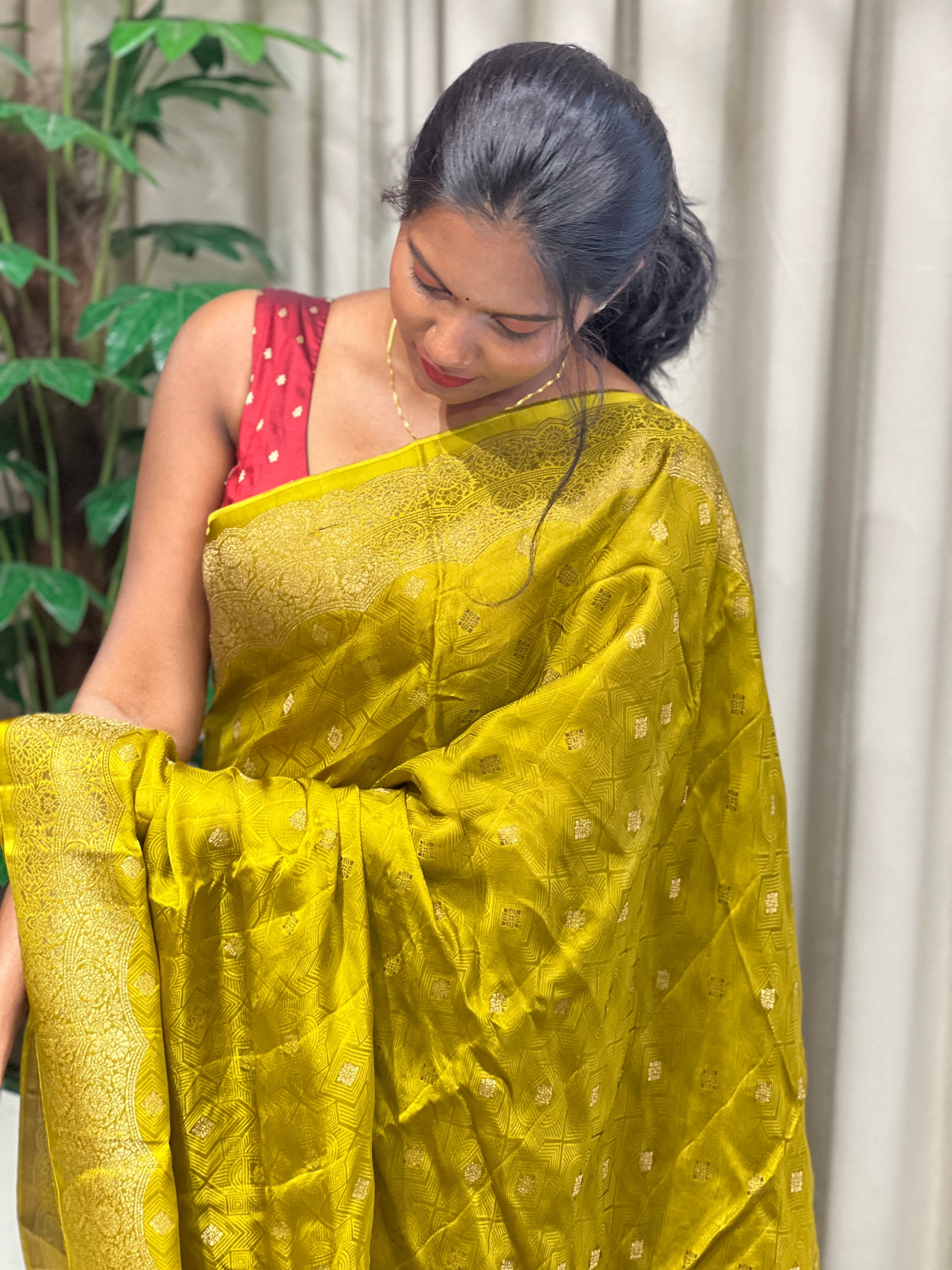 Golden Zari Woven Banarasi Silk Saree | YNG707