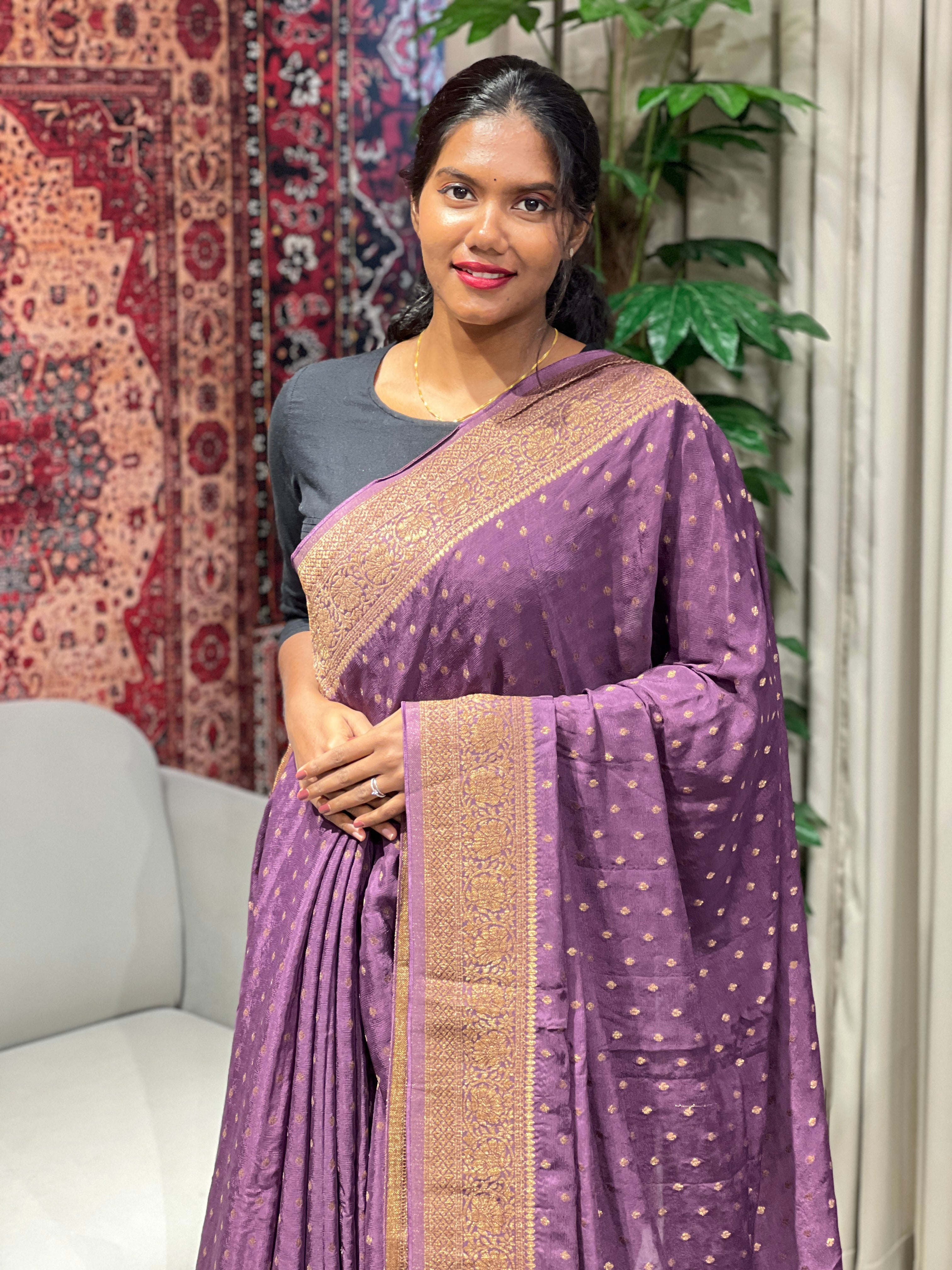 Thread and Copper Zari Woven Georgette Banarasi Saree | YNG711