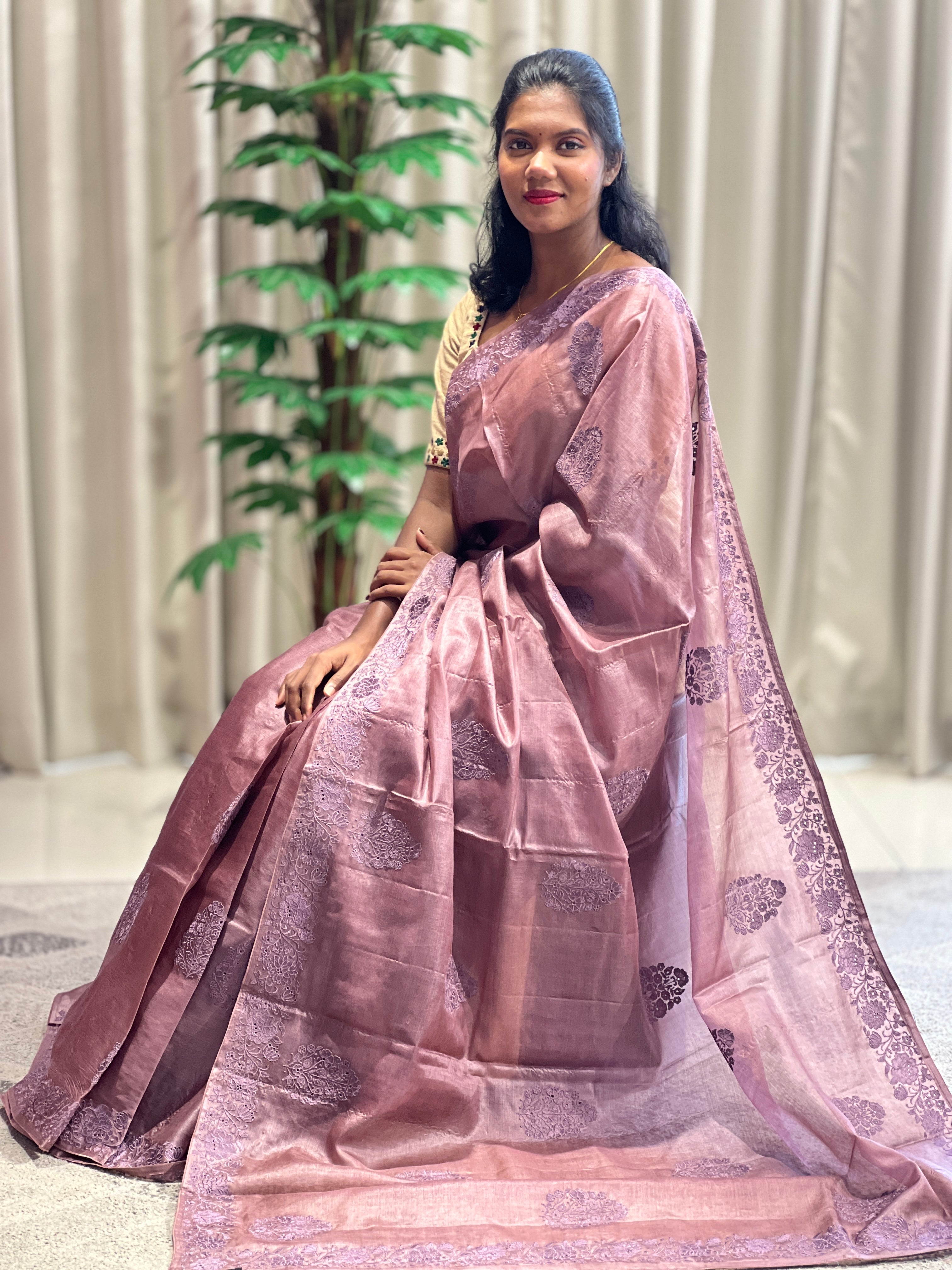 Machine Embroidery Detailed Tussar Saree | YNG571