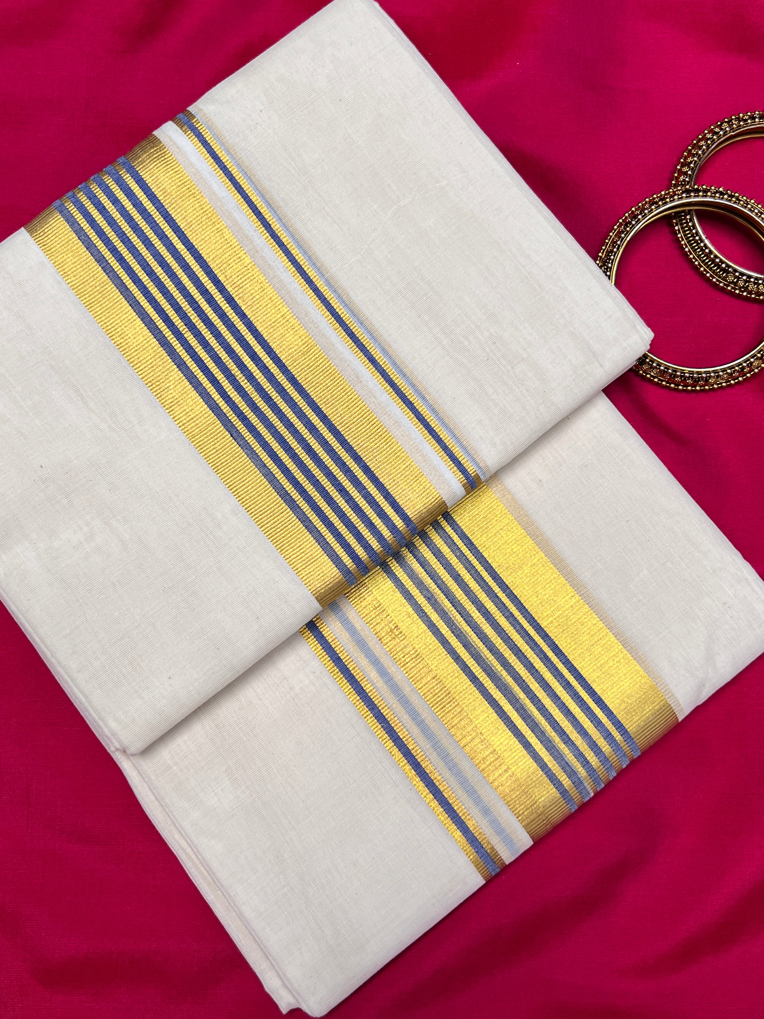 Golden  Border Design Chendamangalam Weaved Kerala Cotton Set Mundu(single set) | PH227