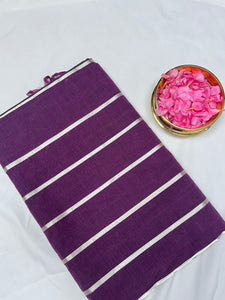 Silver Zari Line Weaving Pattern Chendamangalam Weaved Kerala Cotton Saree | PH252