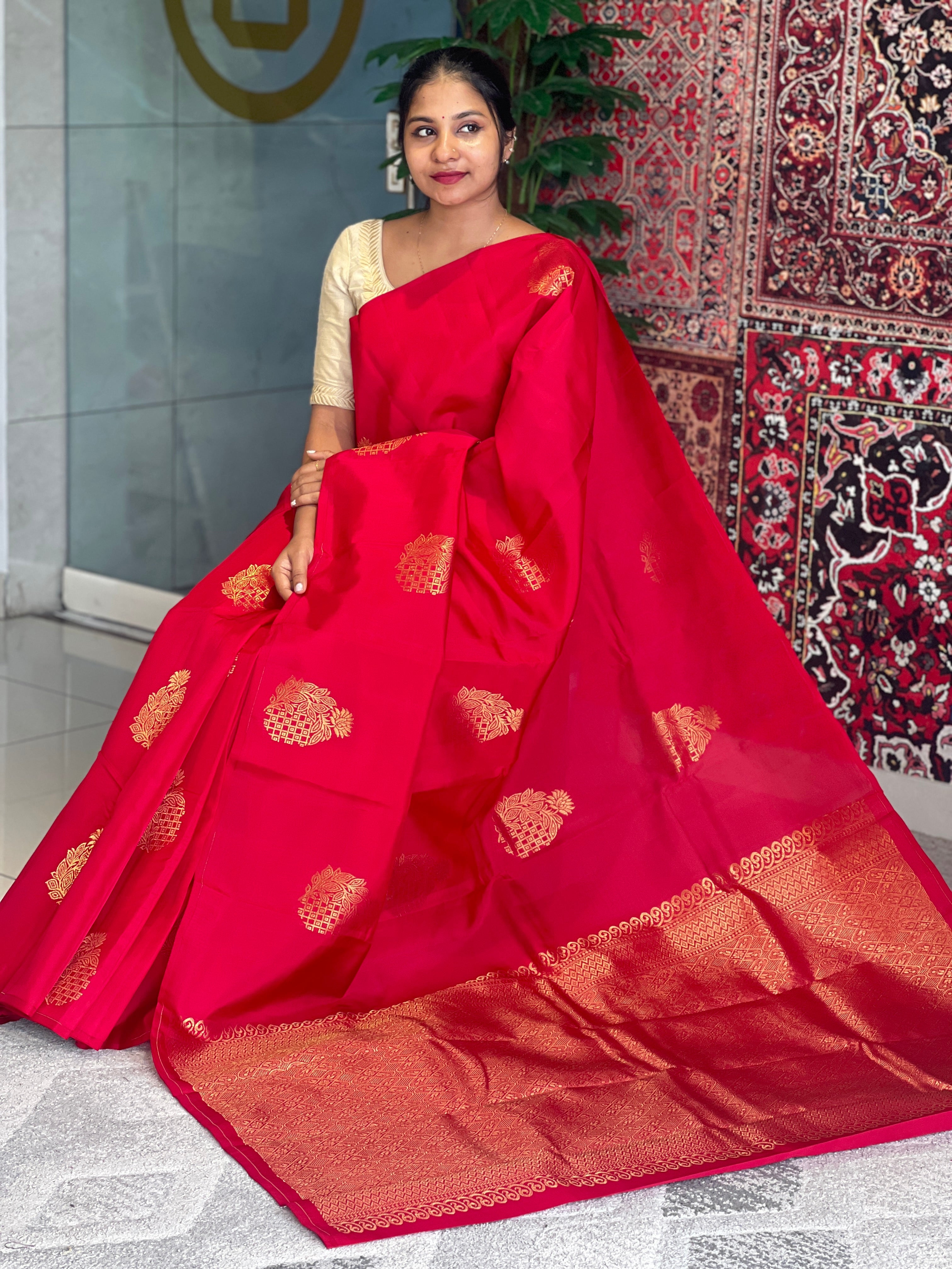 Traditional Geometric-Floral Buta Weaved Soft Silk Saree | PS124