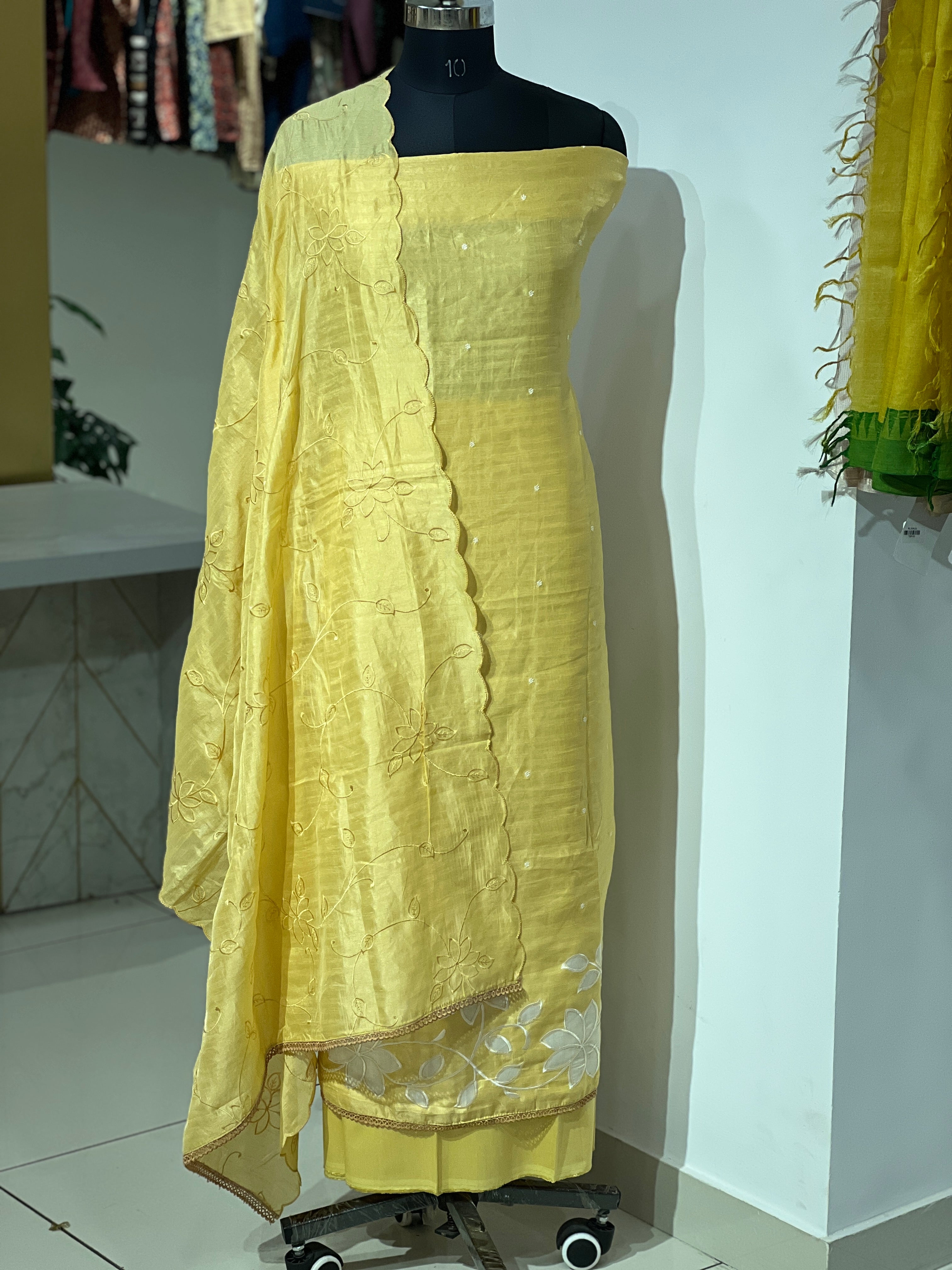 Floral Applique Detailed Semi Chanderi Salwar Set | SUN686