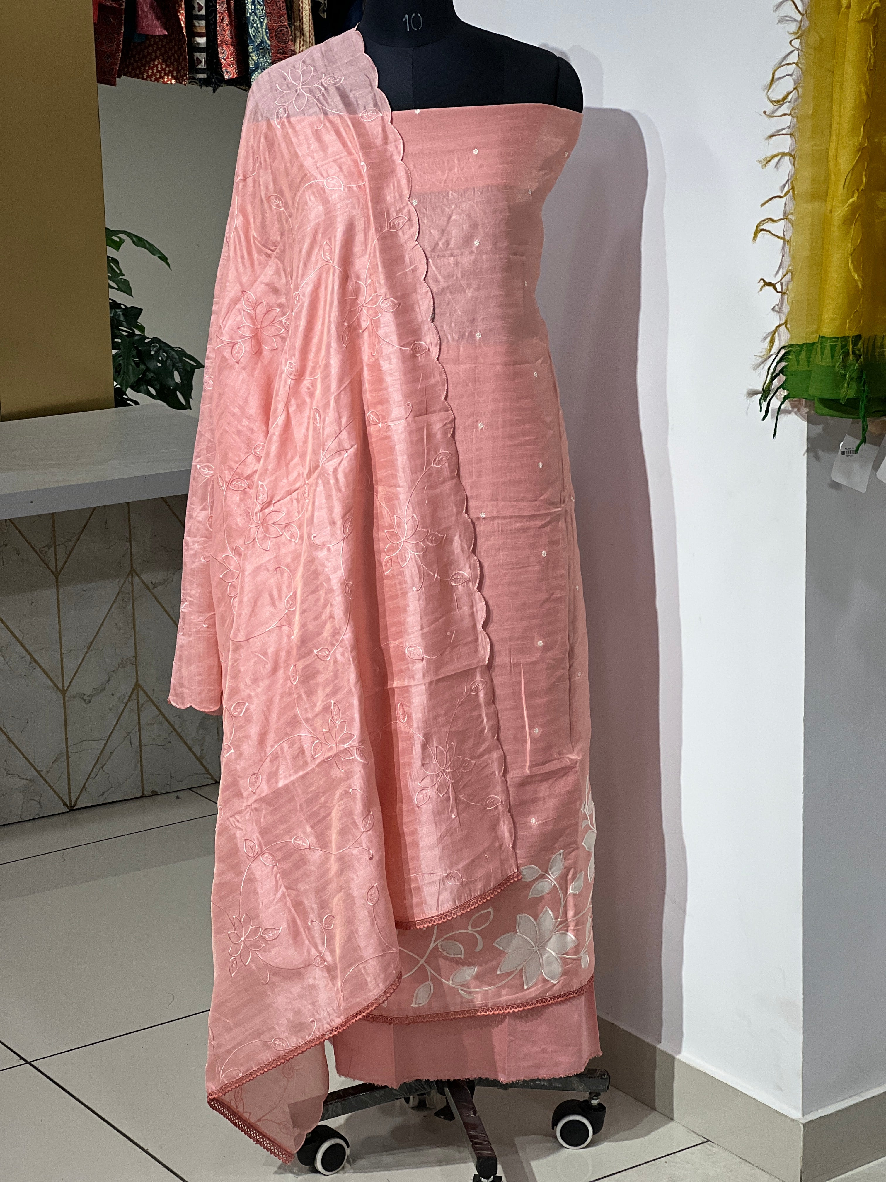 Floral Applique Detailed Semi Chanderi Salwar Set | SUN688