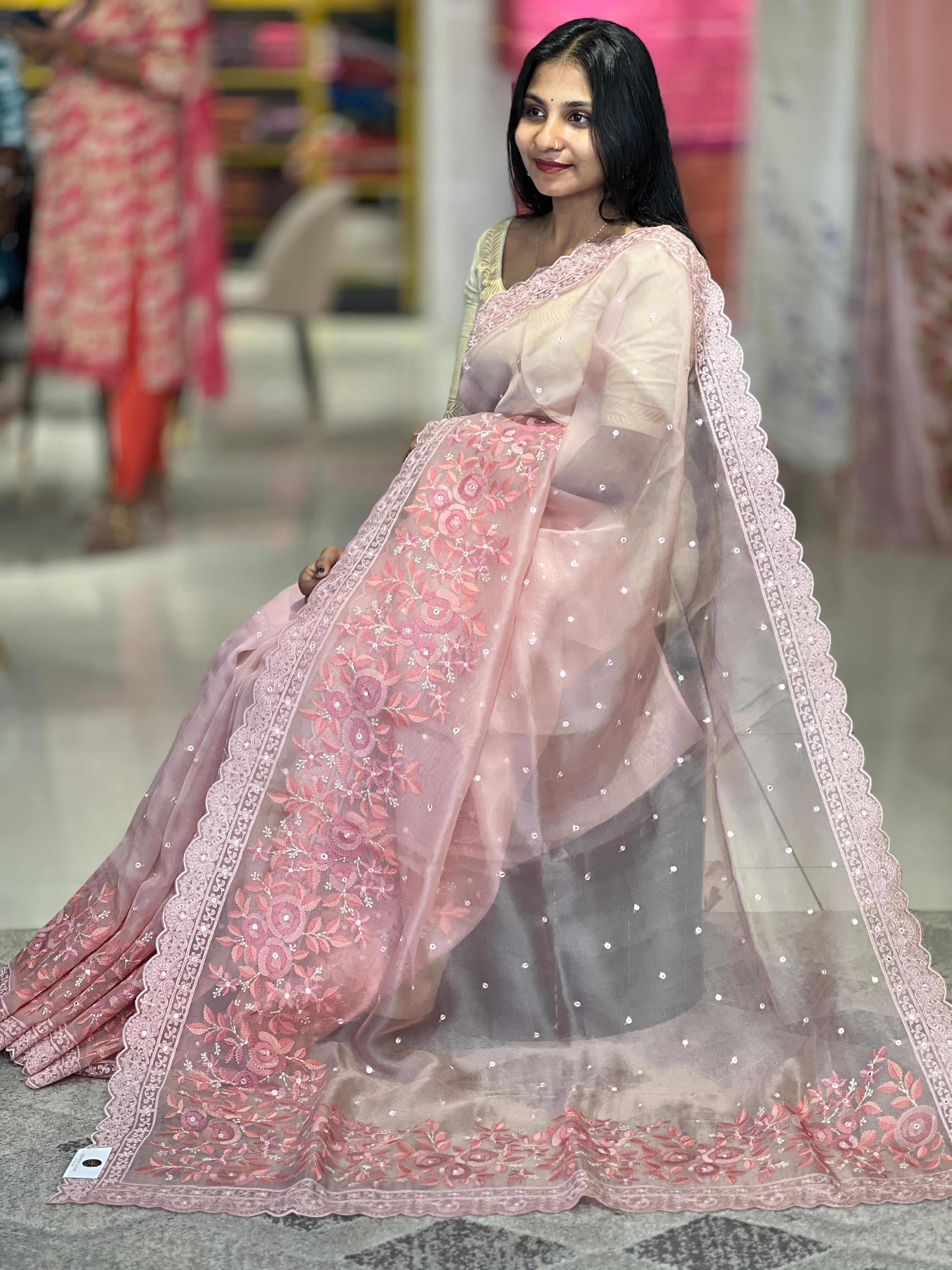 Floral Embroidery Detailed Organza Saree | RGD593