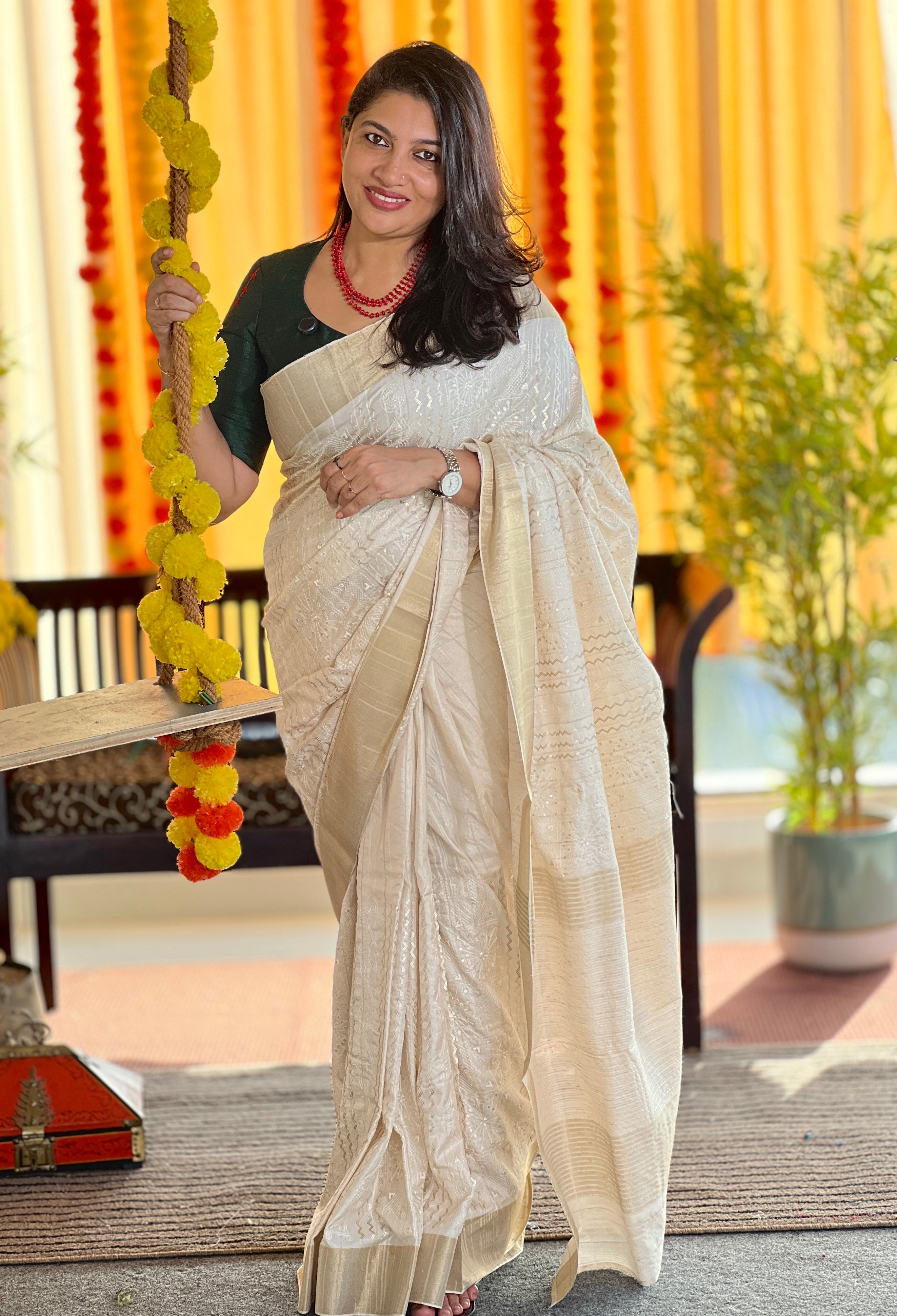 Zigzag Pattern With Sequence Detailed Semi Tussar Saree | GAR132