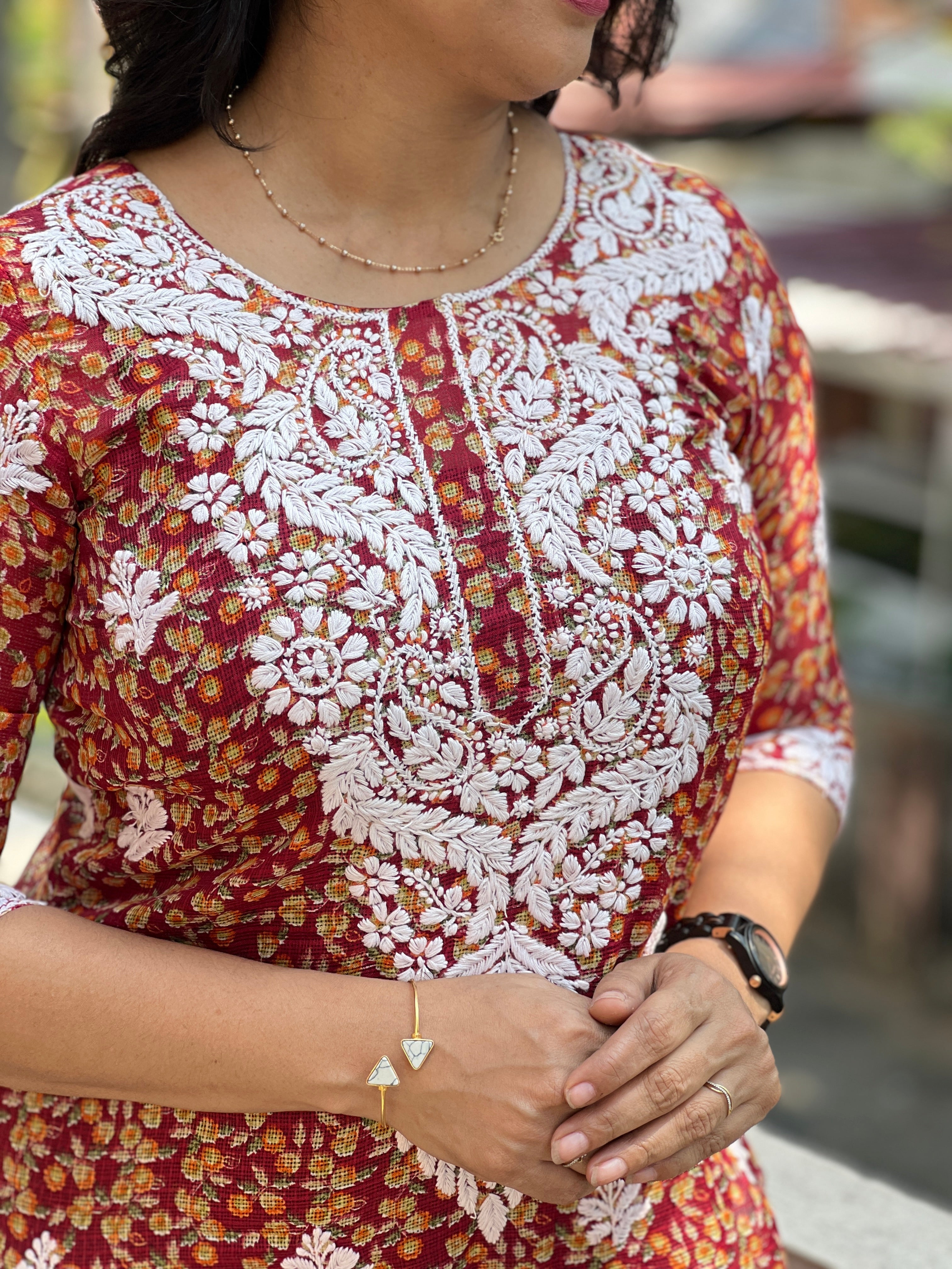 Hand Embroidered Chikankari Kurta Materials | SR307