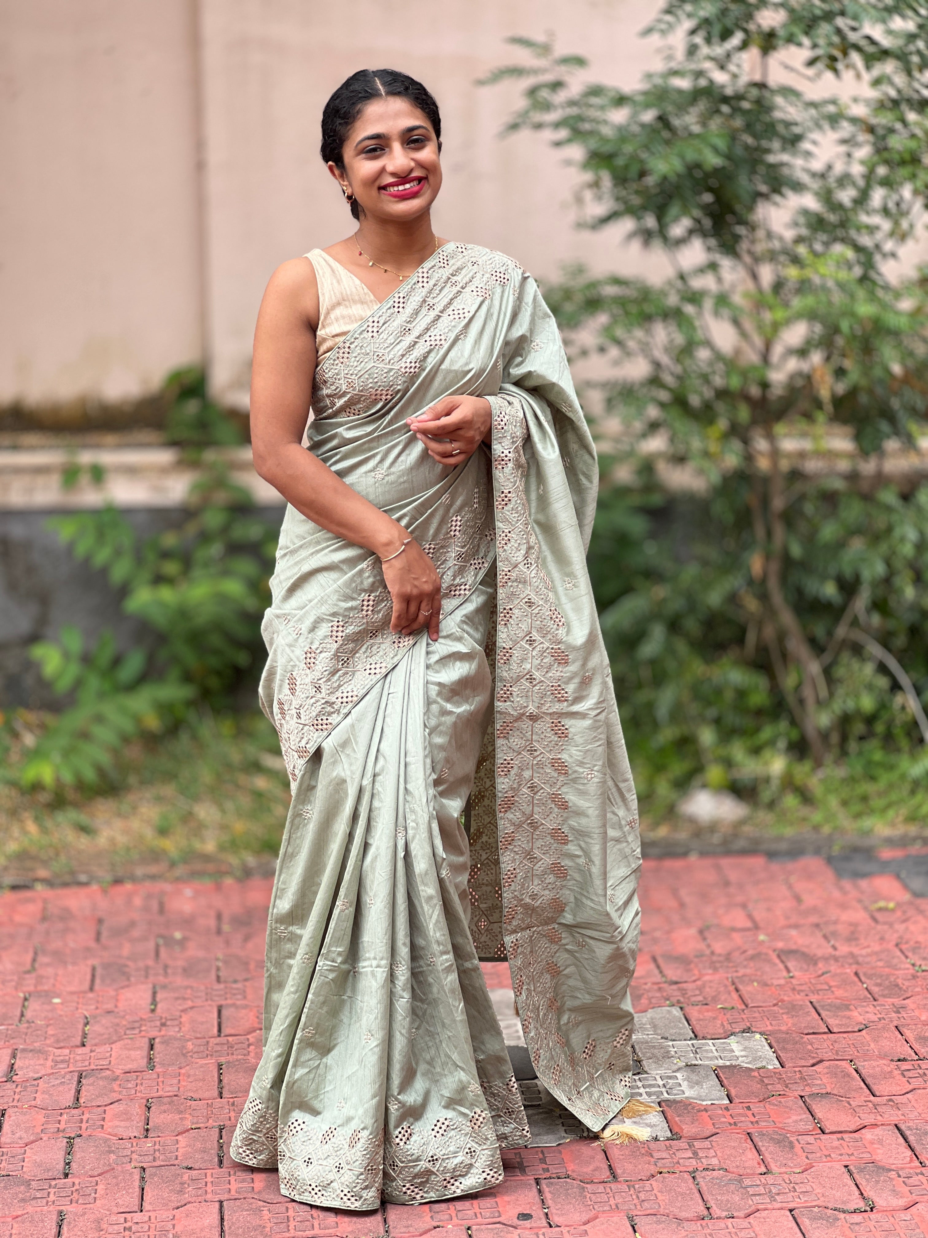 Semi-Tussar Sarees With Cut-Work Embroidery | RP222