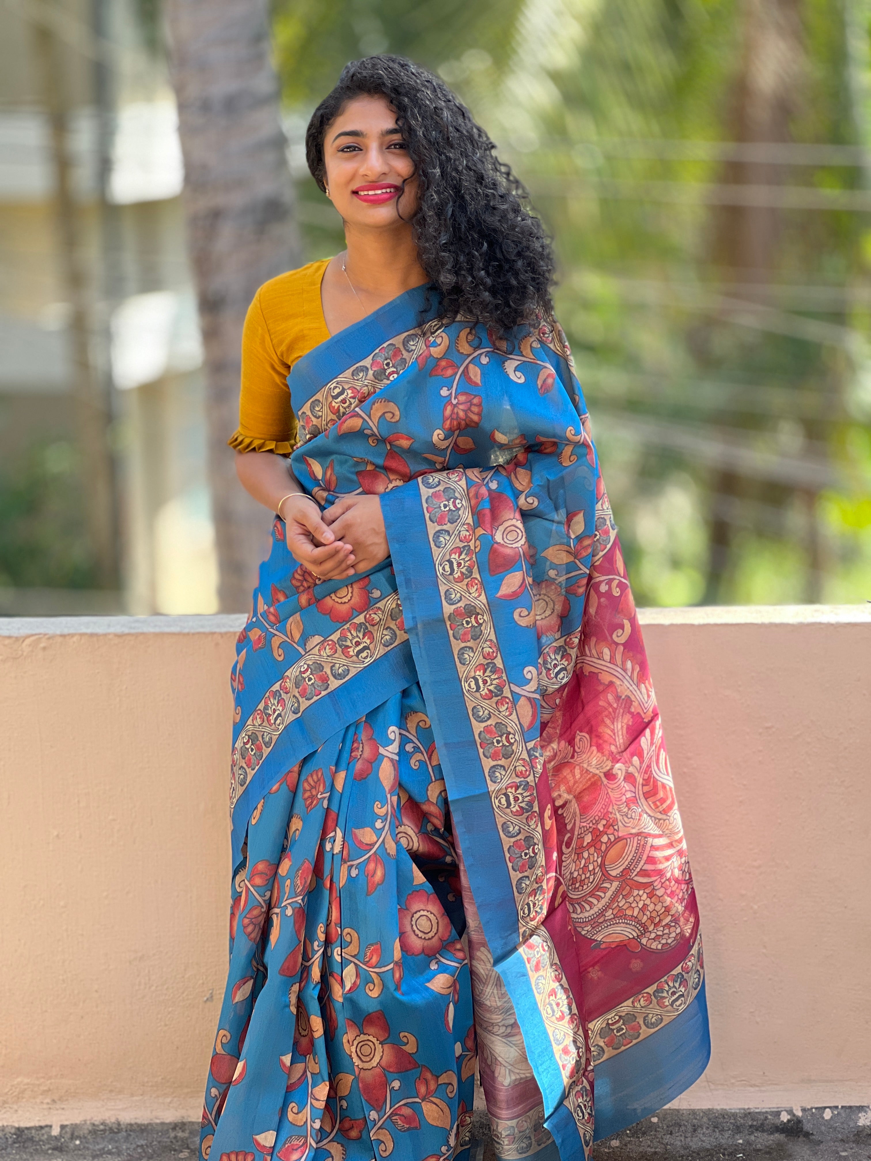 Digital Printed Semi Silk Saree with Kalamkari Design | JCL642