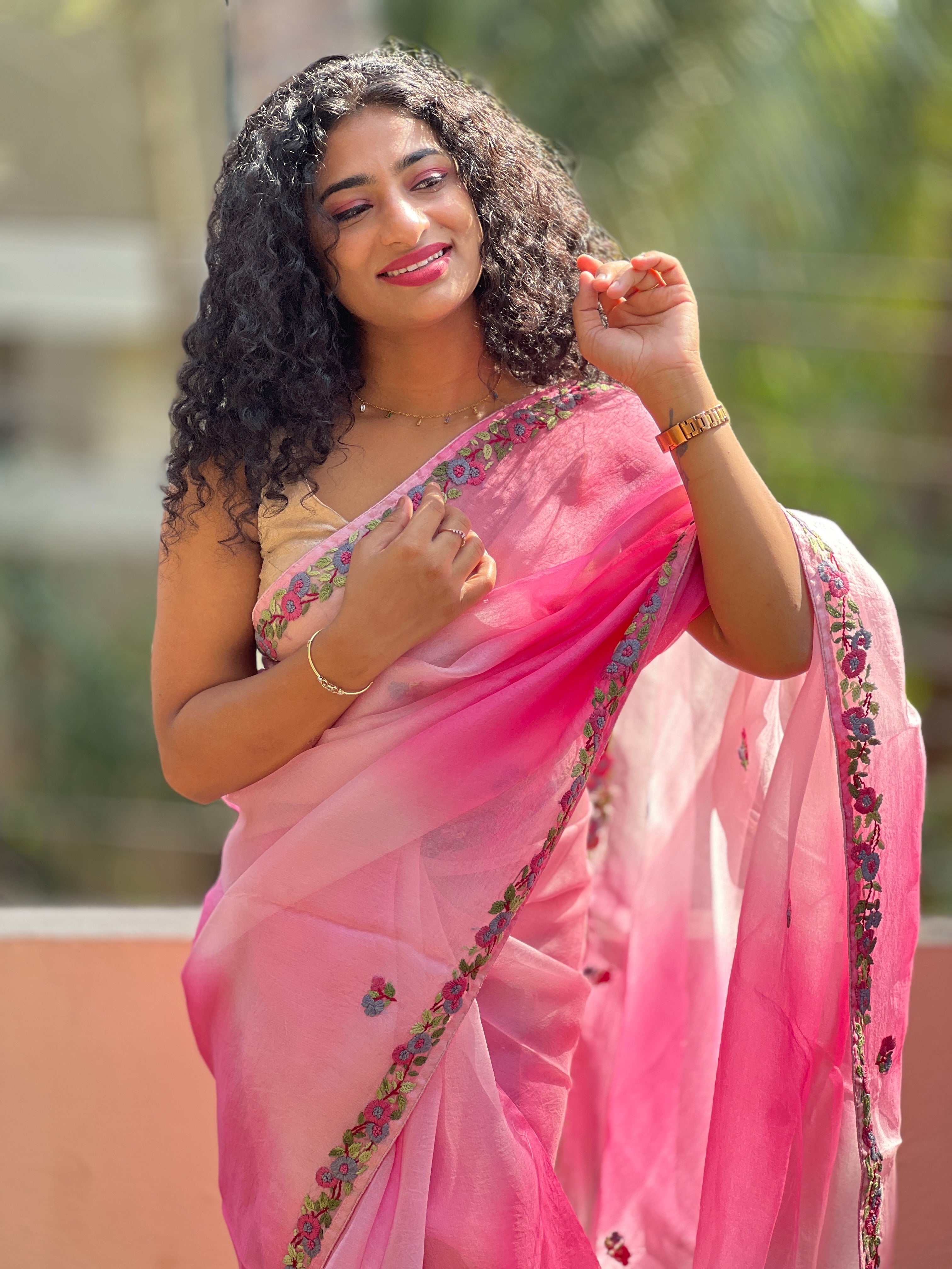 Diagonal Shibori Pattern Organza Saree | SBS342