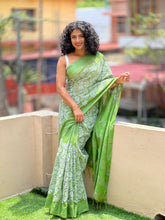Floral Embroidered Bhagalpuri Linen Saree | NHH132