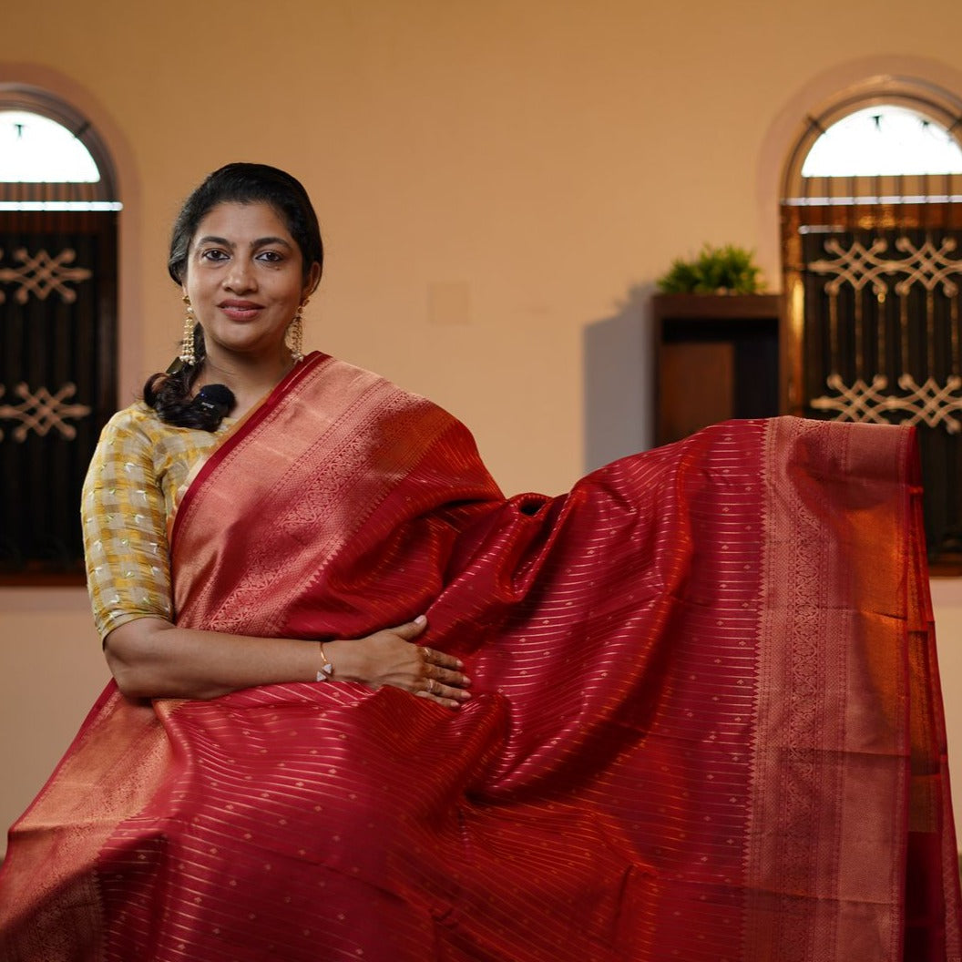 Maroonish Red Colour Bridal Kanchipuram Saree | OM105