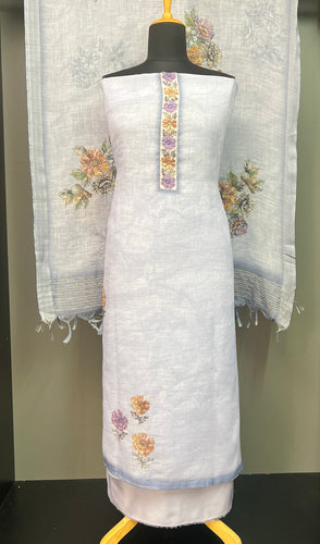 Floral Print With Embroidery Highlighted Linen Finish Salwar Set | KSD186