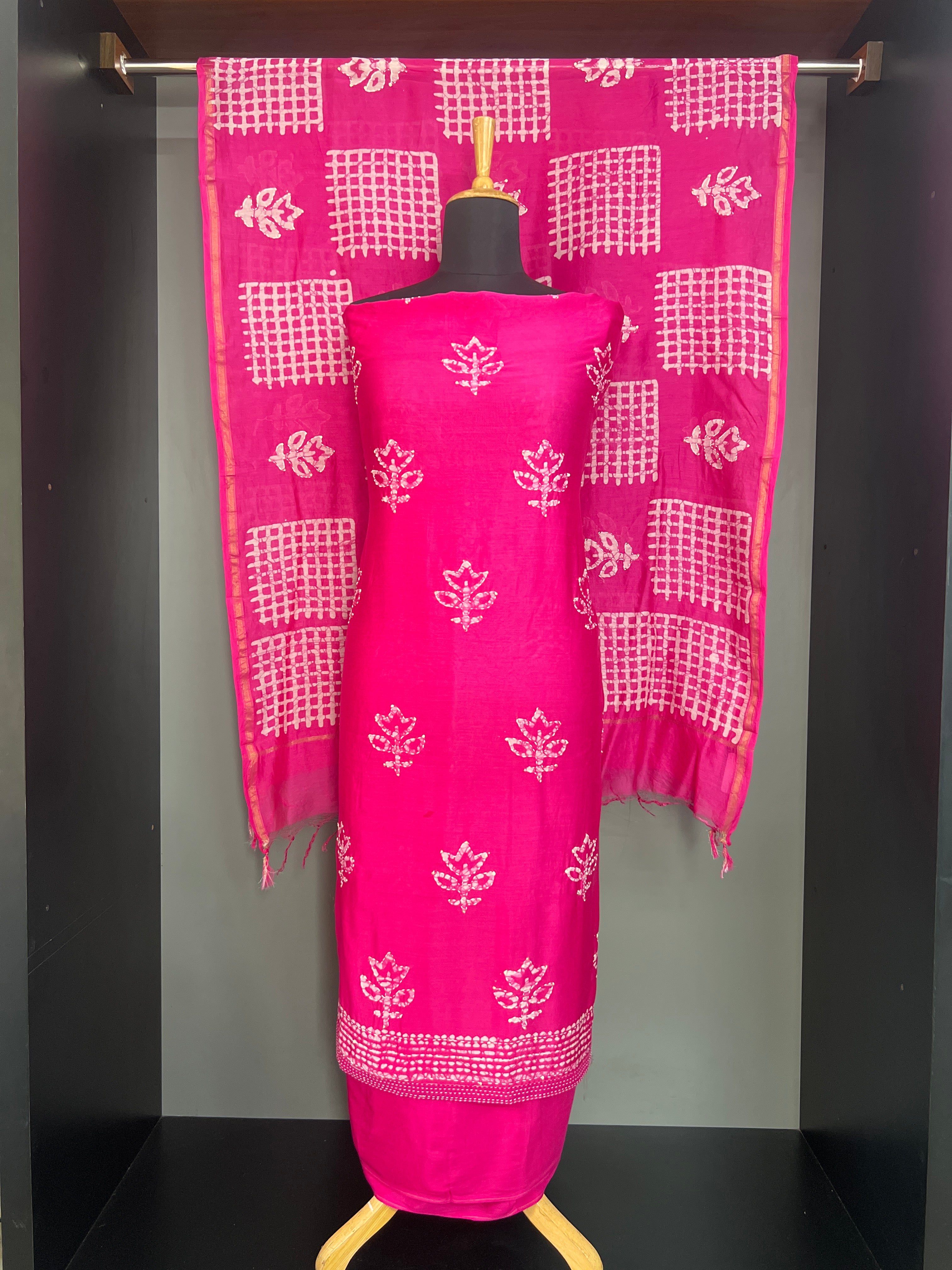 Batik Printed Silk Chanderi Salwar Set  | MF249