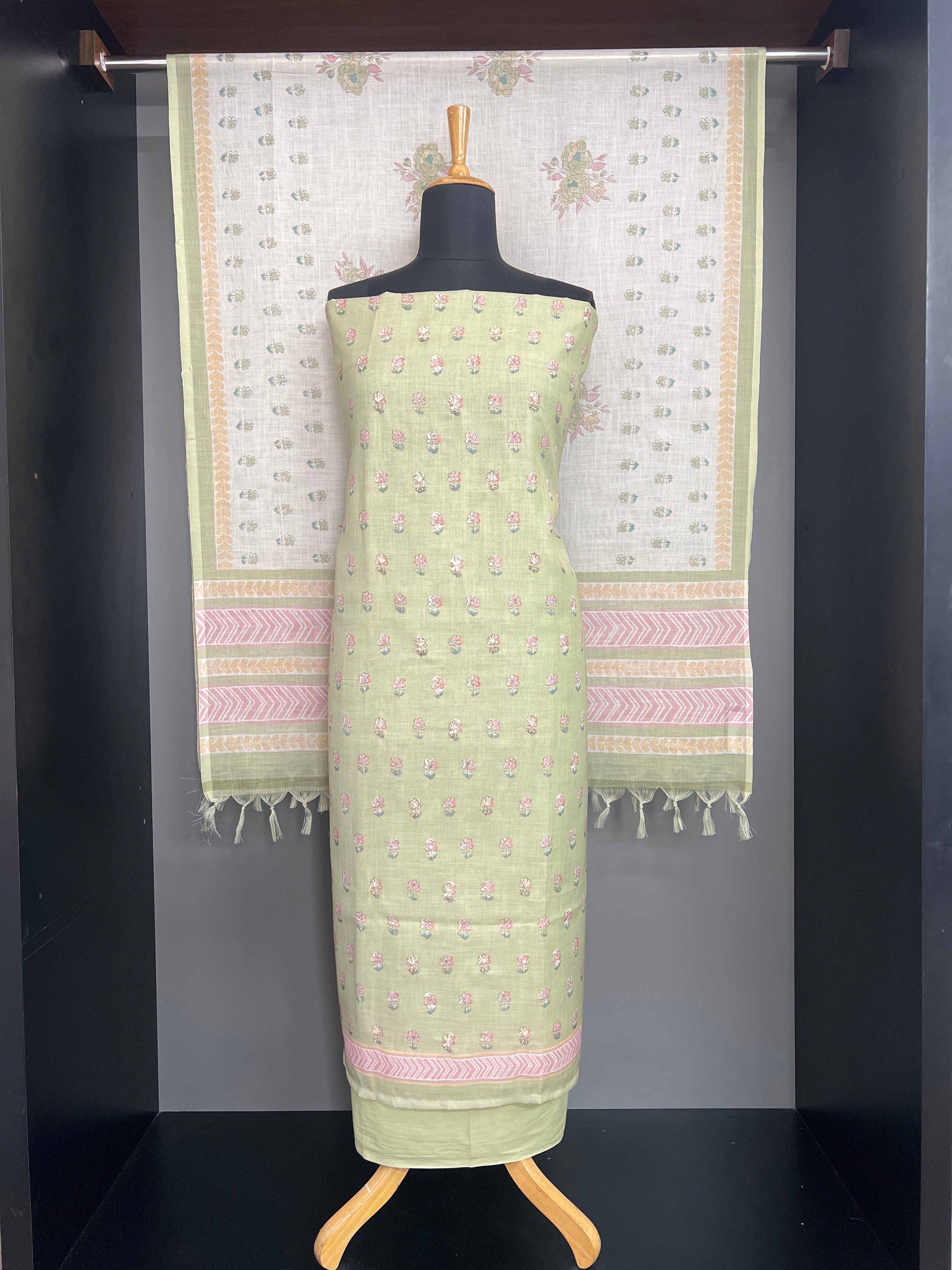 Sublimation Printed Pattern slub Linen Salwar Set | MF266