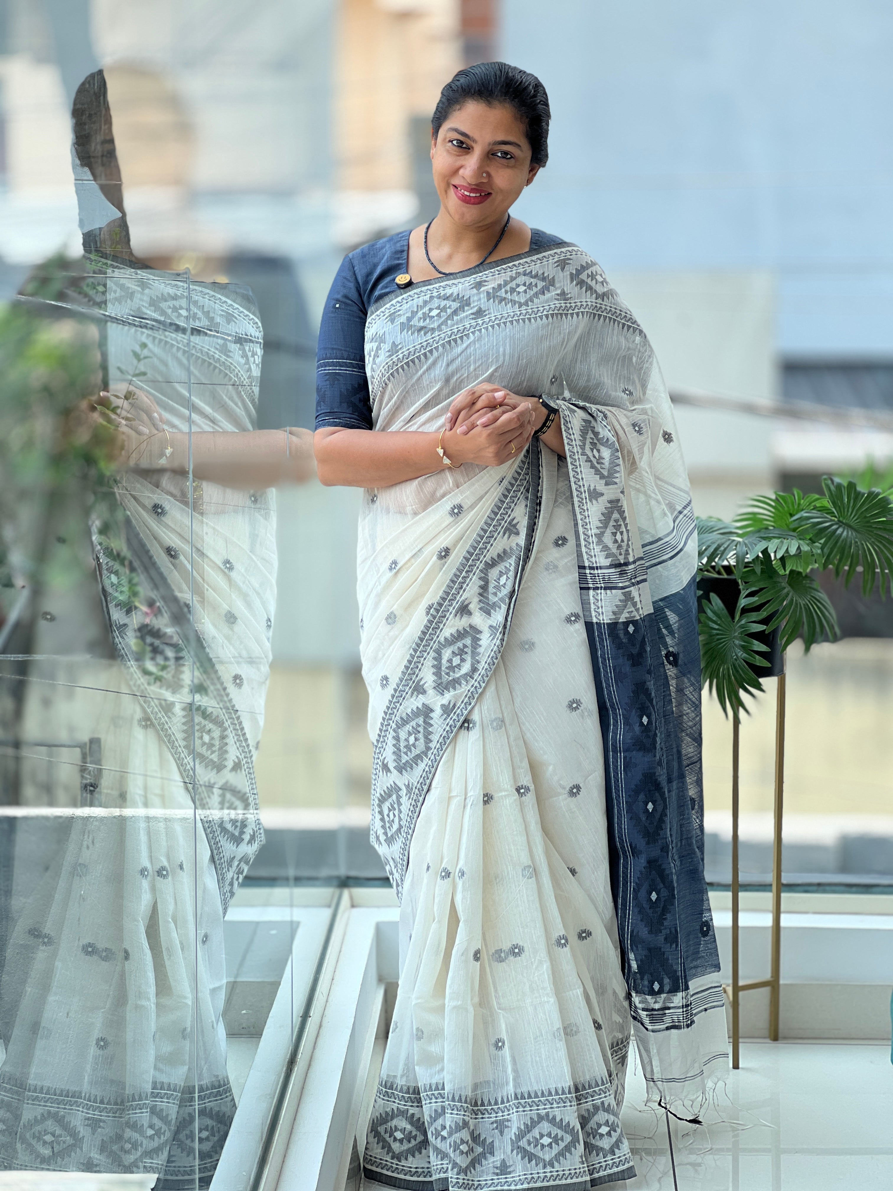 Jamdani Weaving Cotton Blended Saree | RP558