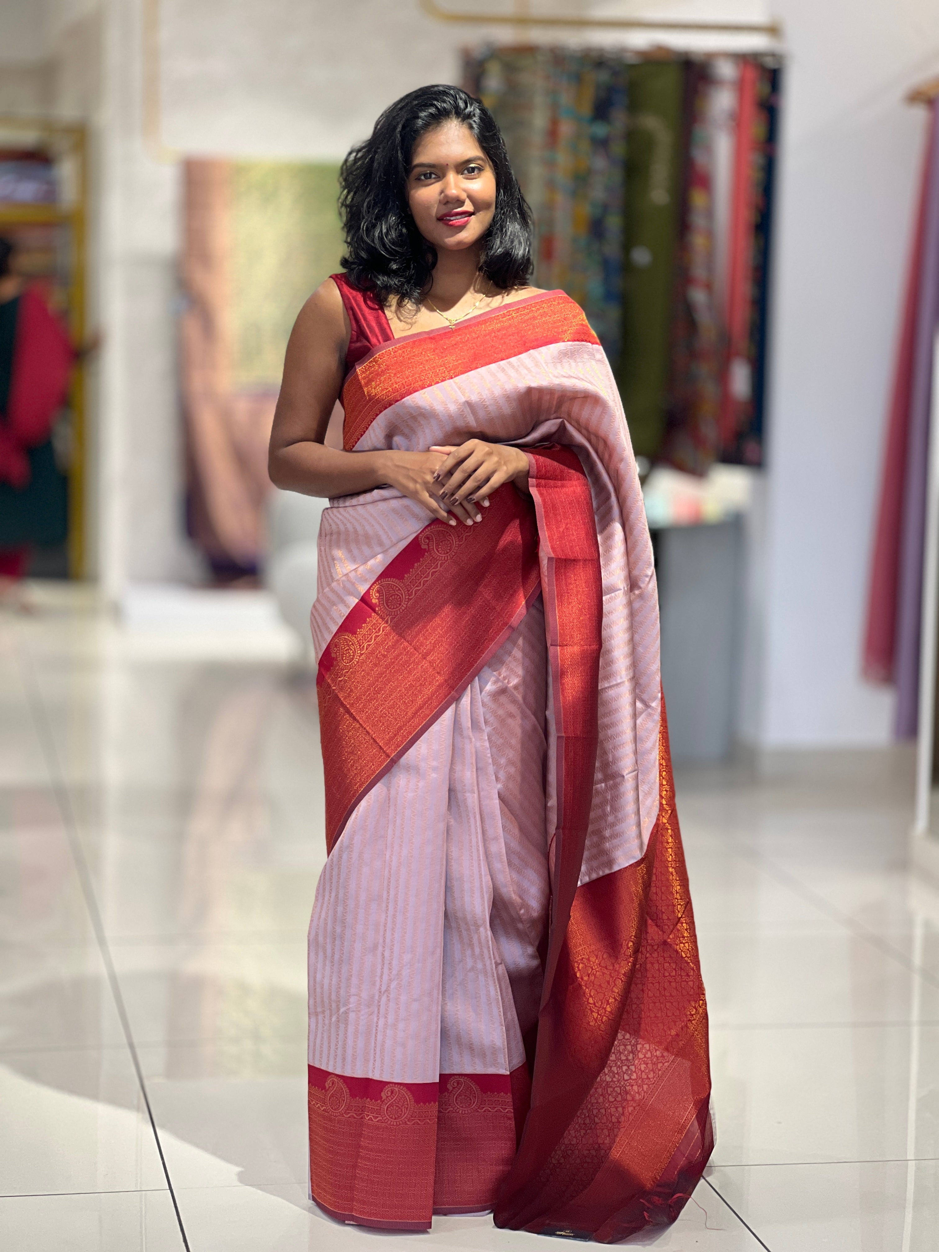 Traditional Zari Woven Stripe Patterned Semi Silk Saree | SRK101