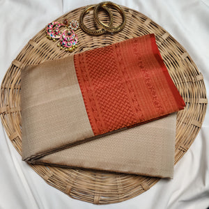 Copper Color Zari Line Weaving Pattern Soft Silk Kanchipuram Saree | GR128 | pre-order