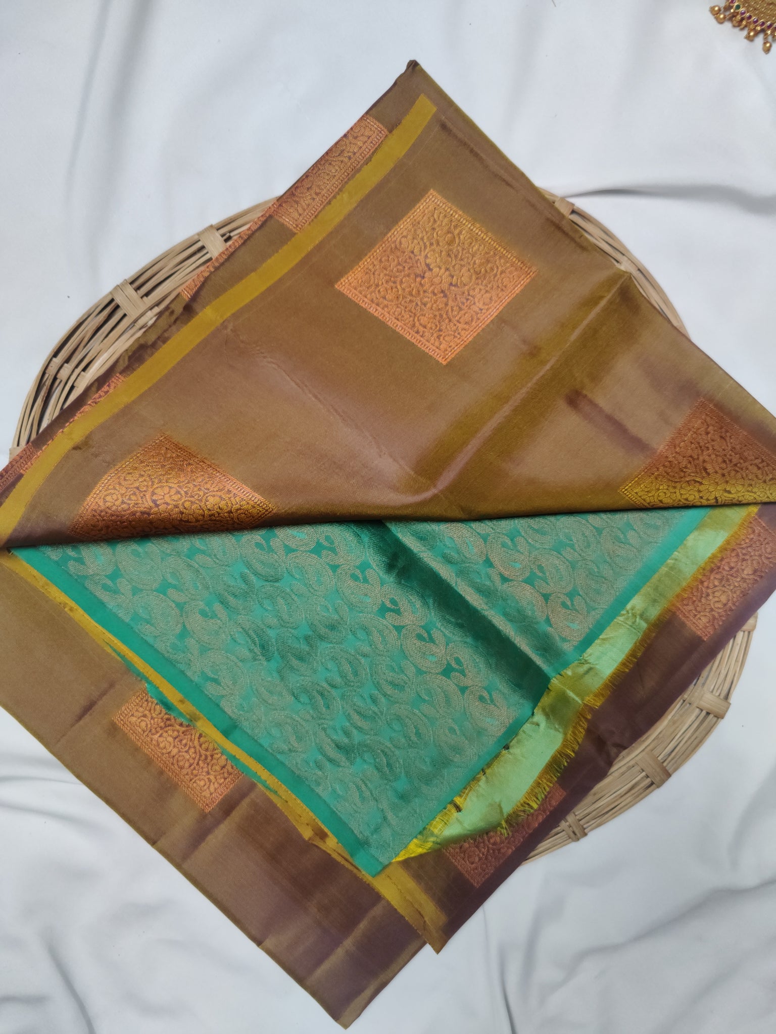 Scrumptious Rama Soft Silk Saree with Vestigial Blouse Piece –  LajreeDesigner