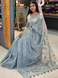 Machine Embroidery Organza Saree | SMC128