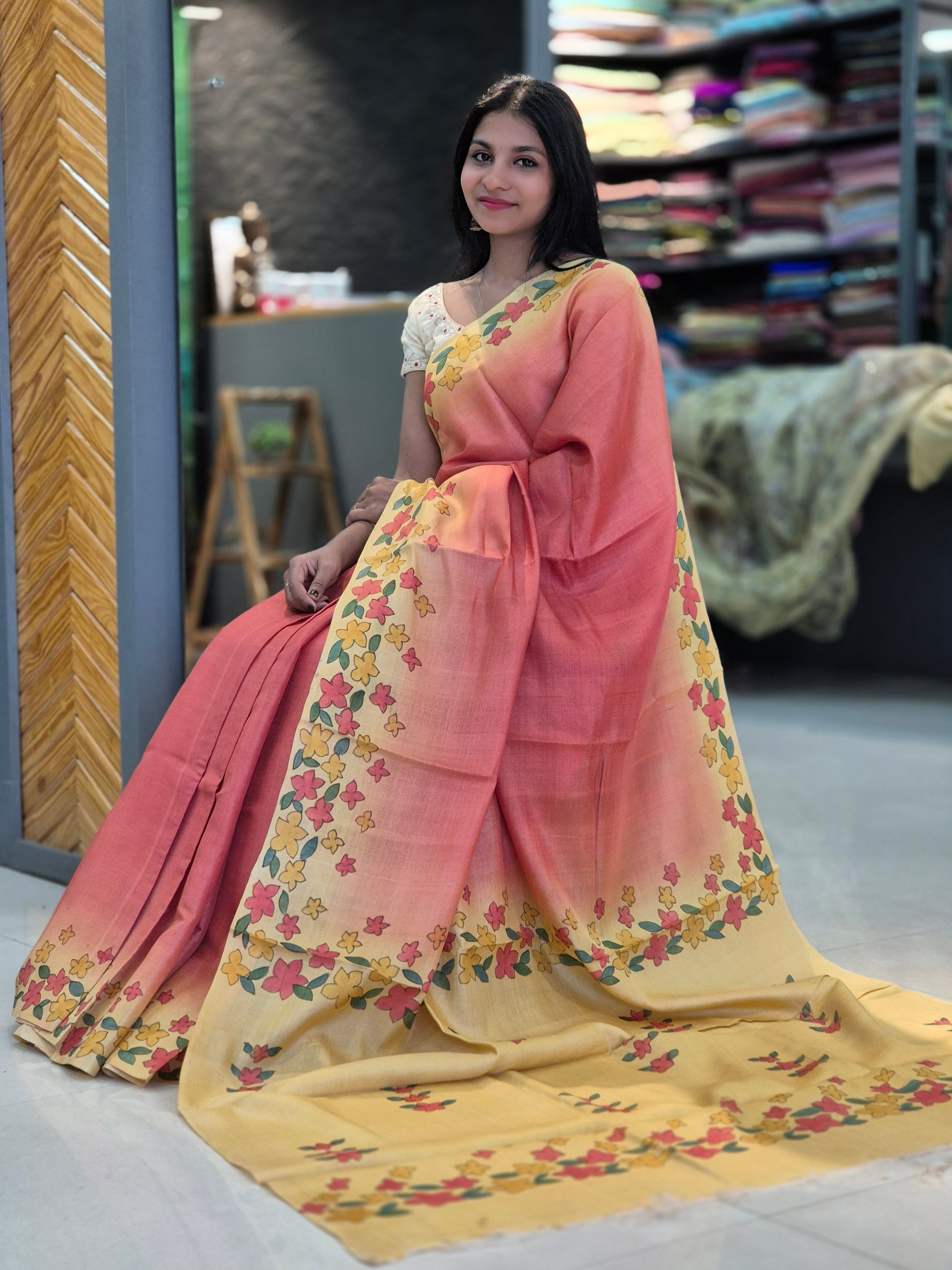 Hand Painted Tussar saree | HS1195