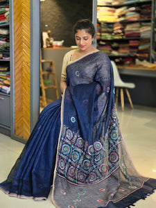 Floral Hand Embroidery Linen Saree | GMS121