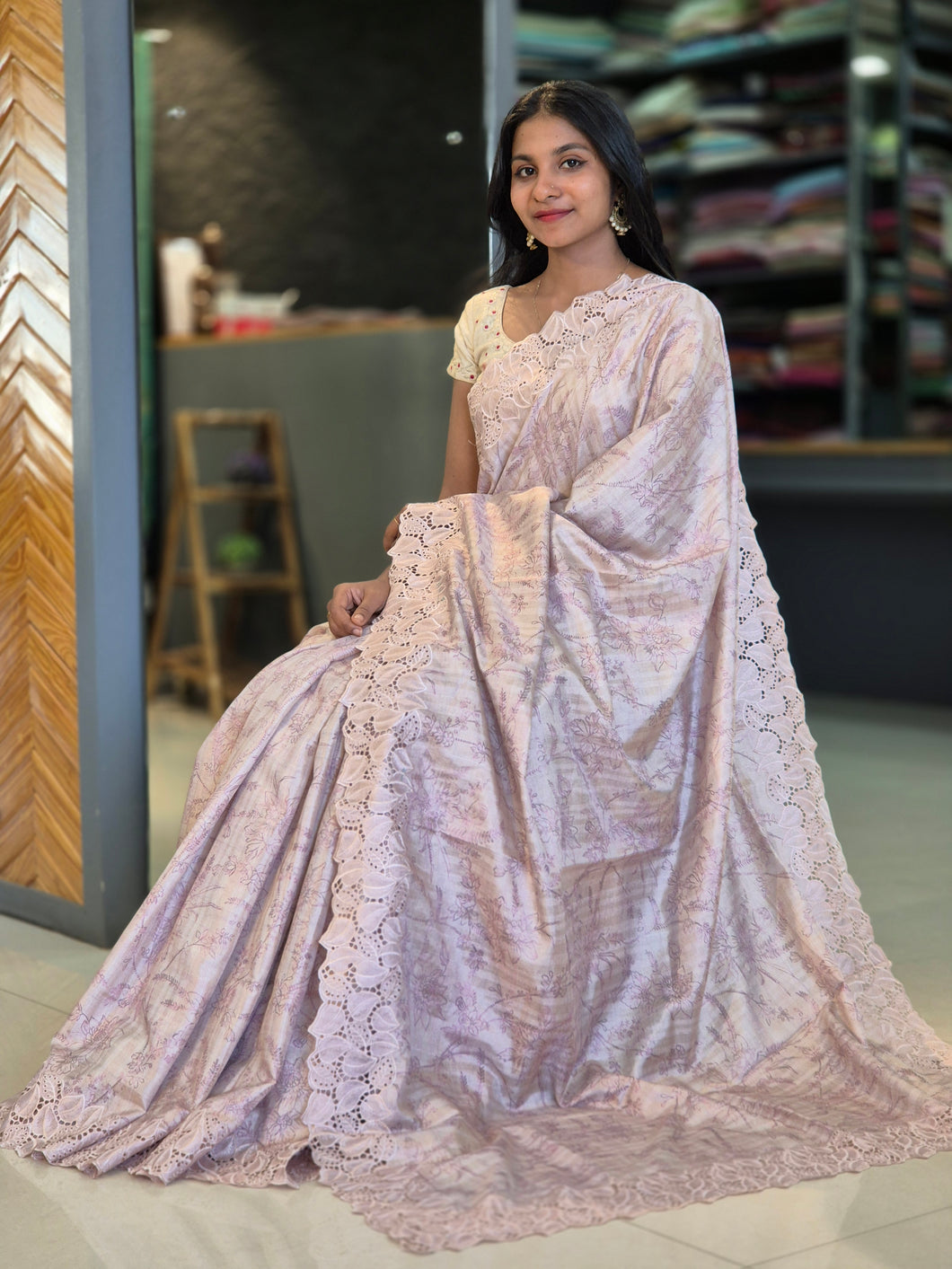 Cutwork & Printed Semi Silk Saree | LP131